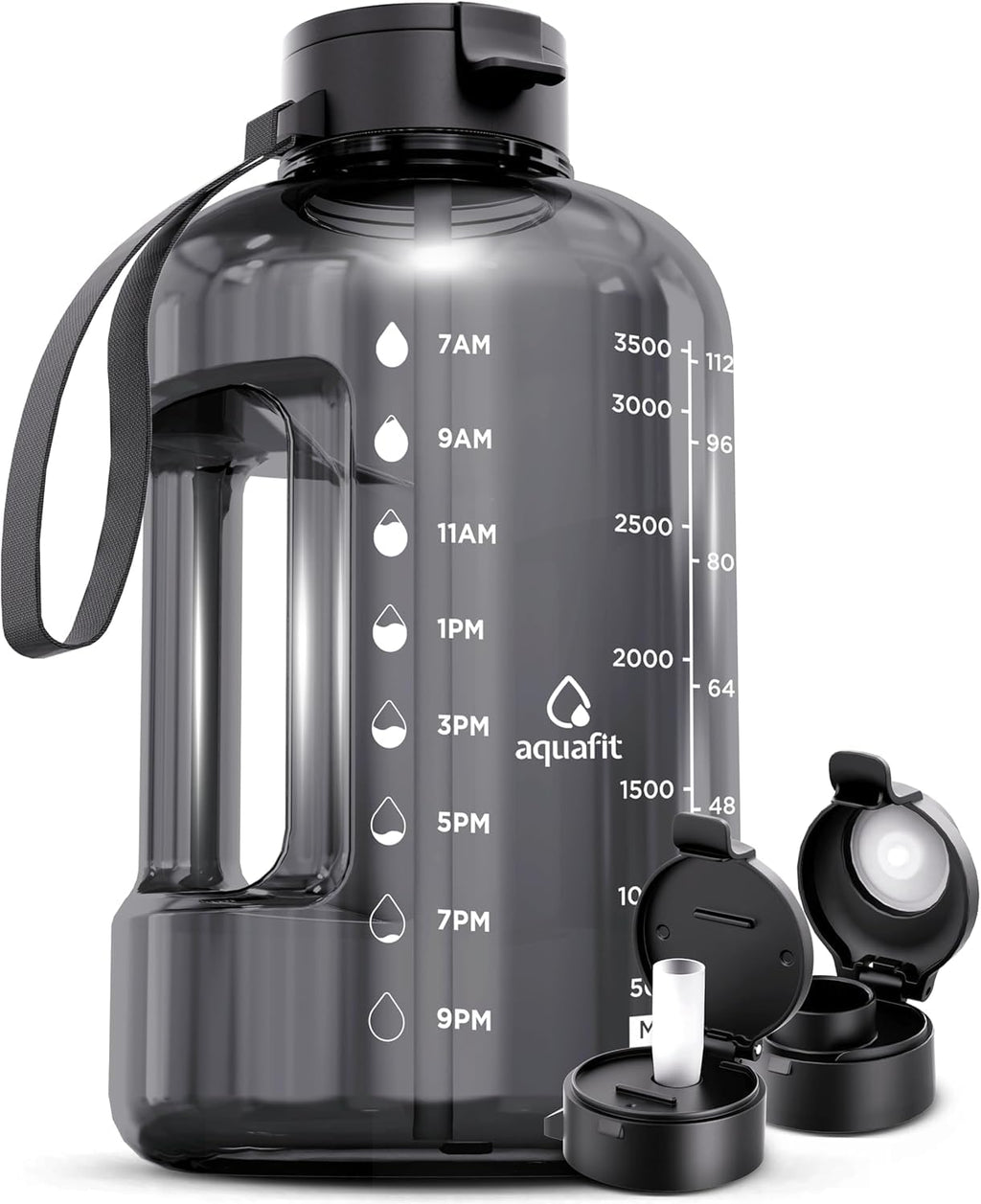 AQUAFIT 1 Gallon Water Bottle with Straw - 4l Water Bottle Time Marker - Motivational Gym Water Bottles 4l - 4 litre Water Bottles 1 Gallon 128 oz - Big Water Jug Large Water Bottle Gray