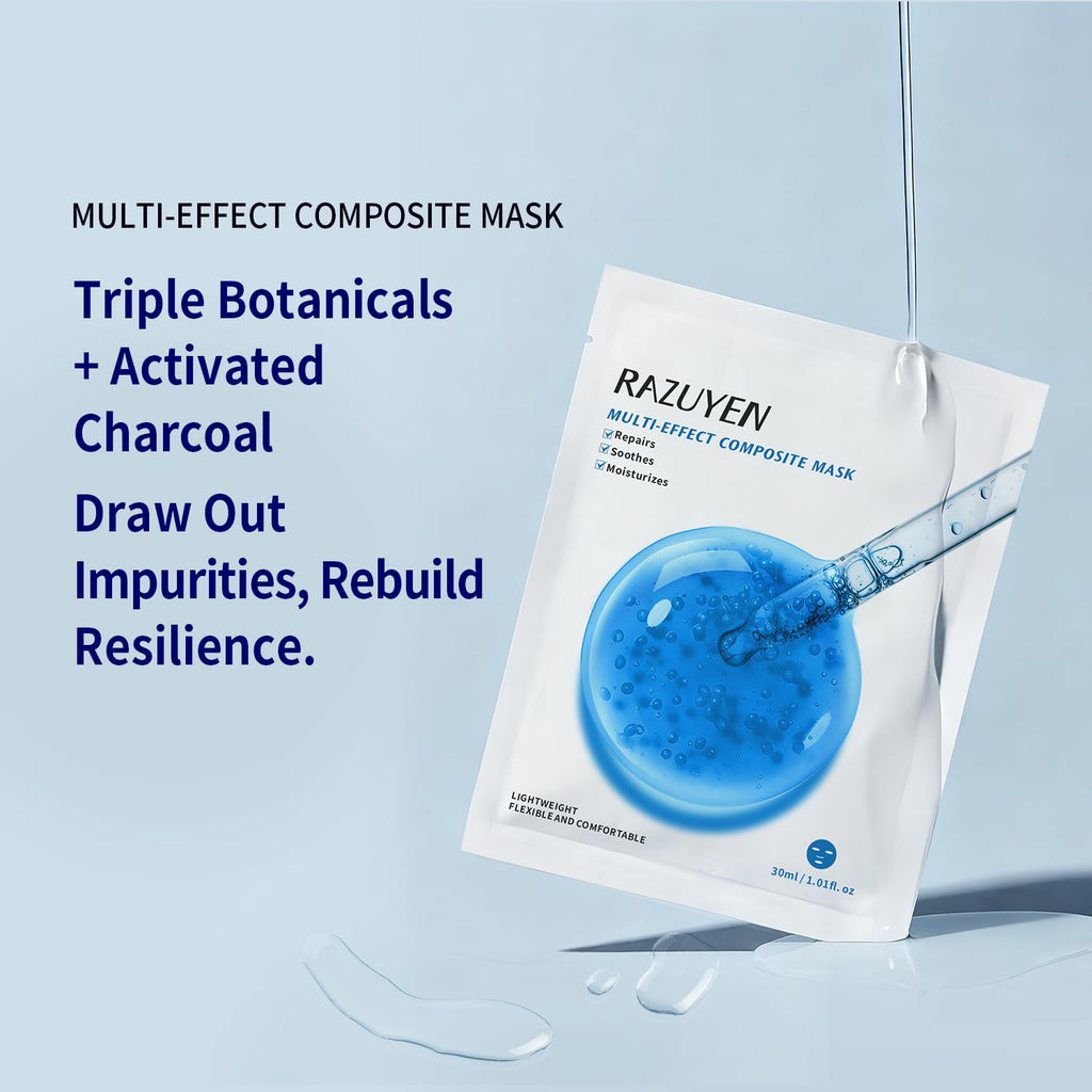 Masque facial en tissu en sachet avec gel bleu, RAZUYEN10