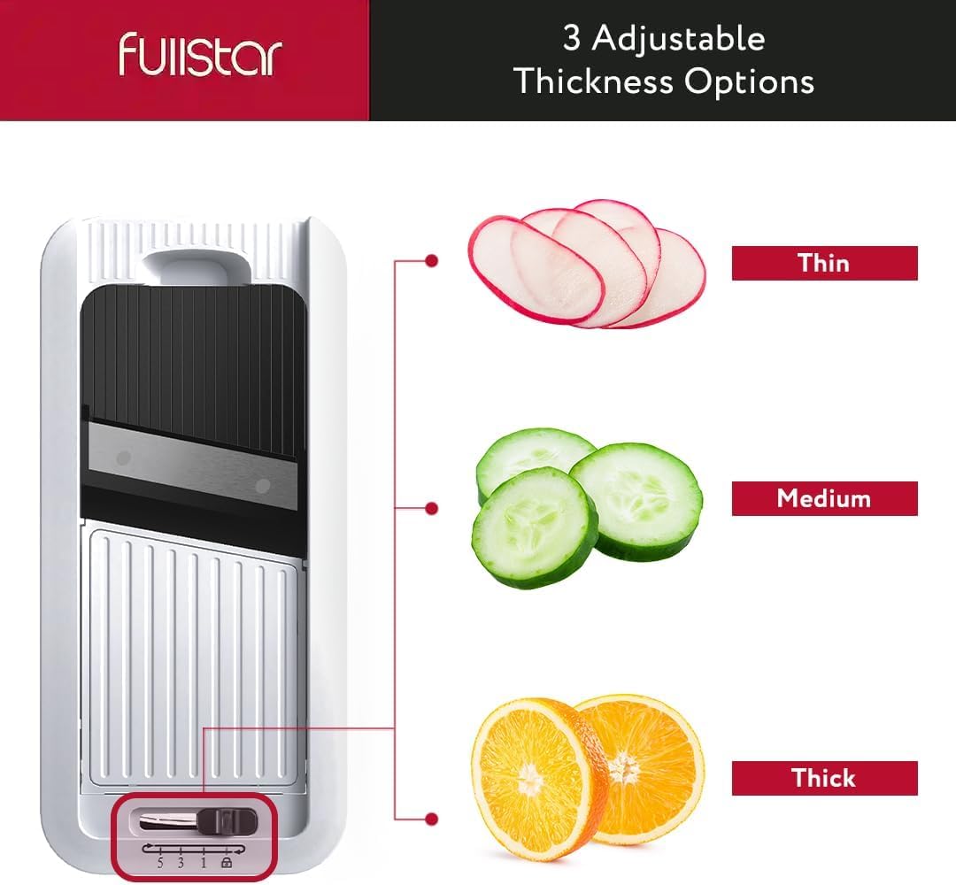 Fullstar Vegetable Chopper & Mandoline Slicer - Julienne Cutter Dicer Grater for Food Veggie Onion Cucumber Tomato Salad Potato Cheese - Kitchen Essentials & Gadgets (Compact 6-in-1, White)