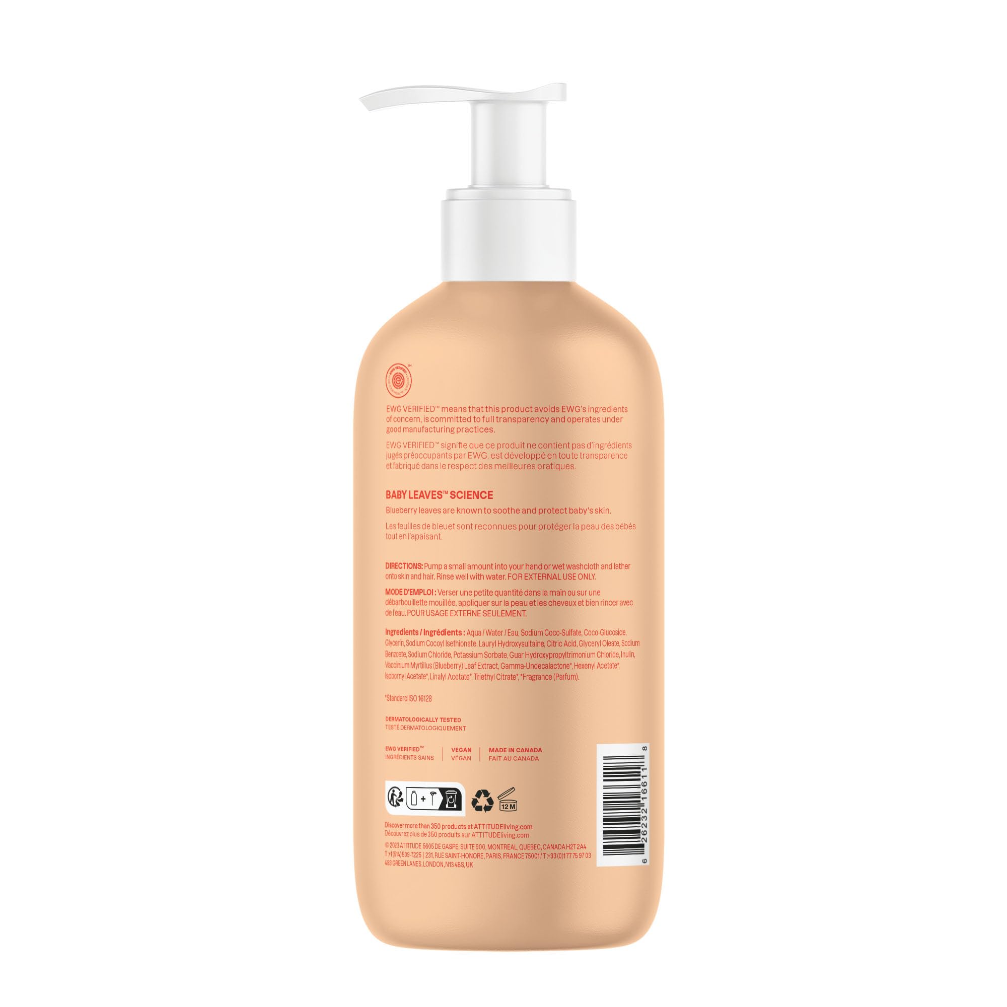 ATTITUDE Baby 2-in-1 Shampoo and Body Wash, Made in Canada, EWG Verified, Dermatologically Tested, Vegan, Good Night, 473 mL