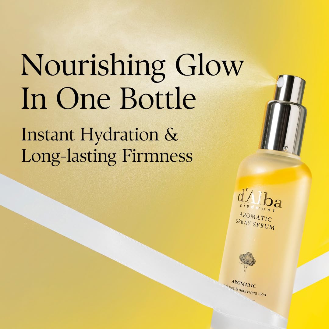 Flacon de sérum spray aromatique d'Alba avec bouchon doré, liquide ambré