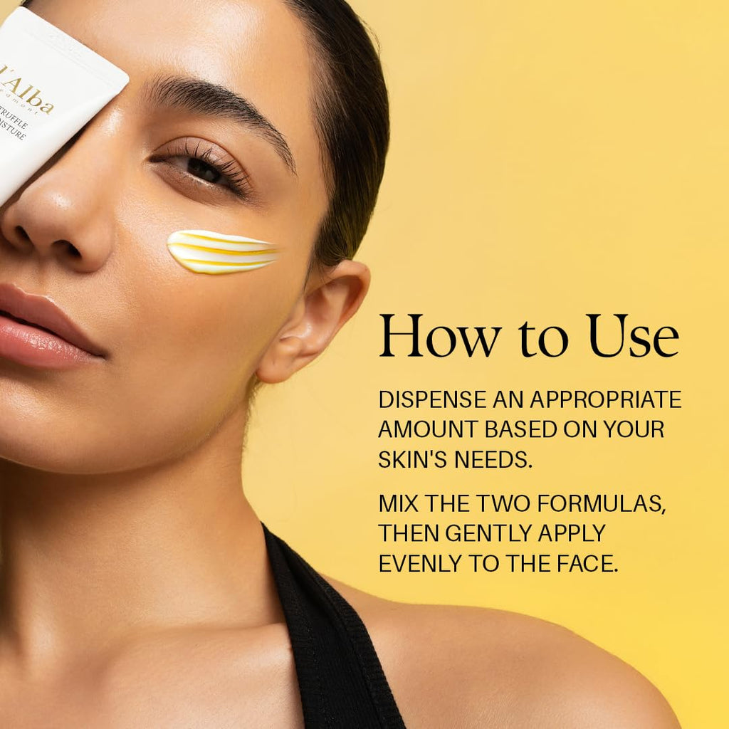 Tube de crème d'Alba et application en bande crème jaune sur la joue