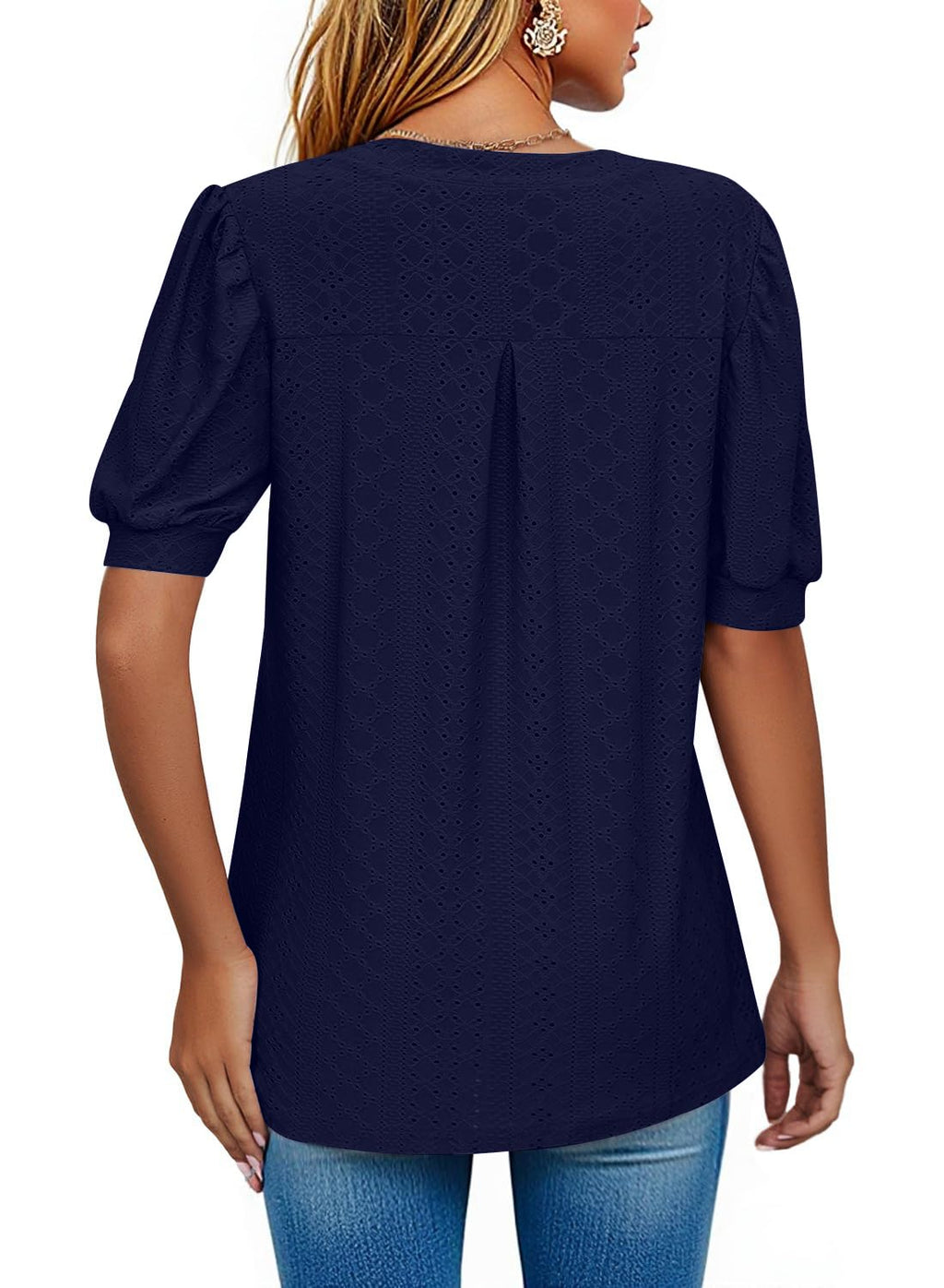 isermeo Womens Shirts Casual V Neck Tshirts Puff Short Sleeve Summer Tops Tunic Blouses S-XXL