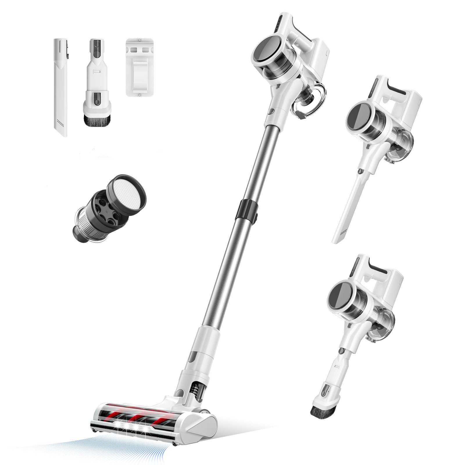 4 in 1 Cordless Vacuum for Home, 80,000PRM Powerful Motor Vacuum Cleaner with 2 Adjustable Modes, Max 40 Mins Runtime Rechargeable Battery and Washable Parts Stick Vacuum (Zinc White)