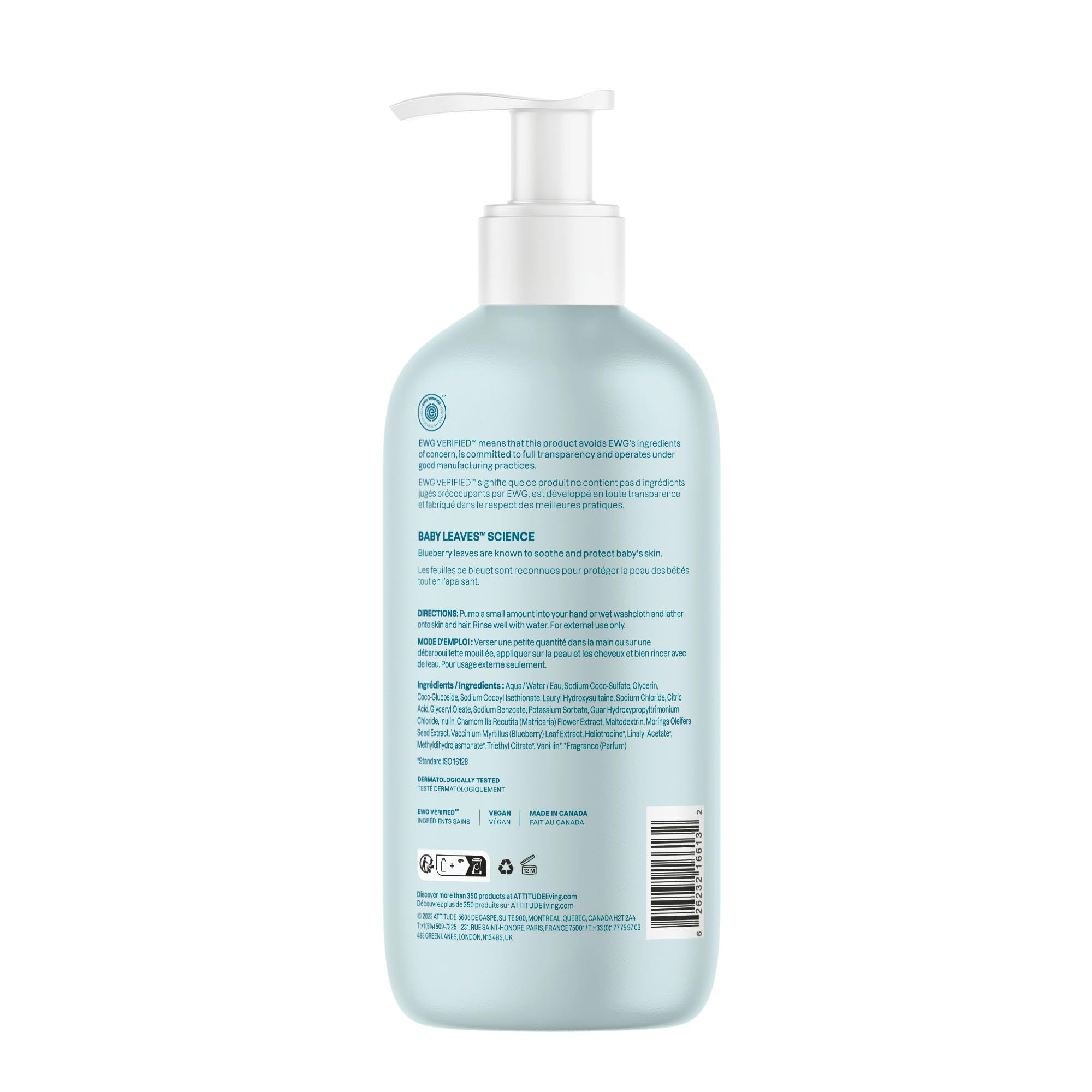 ATTITUDE Baby 2-in-1 Shampoo and Body Wash, Made in Canada, EWG Verified, Dermatologically Tested, Vegan, Good Night, 473 mL