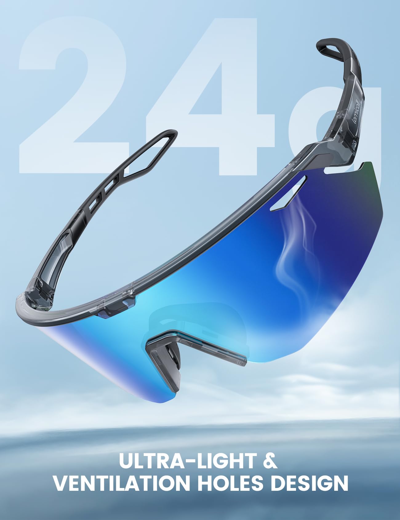 Lamicall Polarized Sports Sunglasses Men Women, [24g Ultralight] Adjustable Nose Pad Sports Goggles for Bike Hiking Running