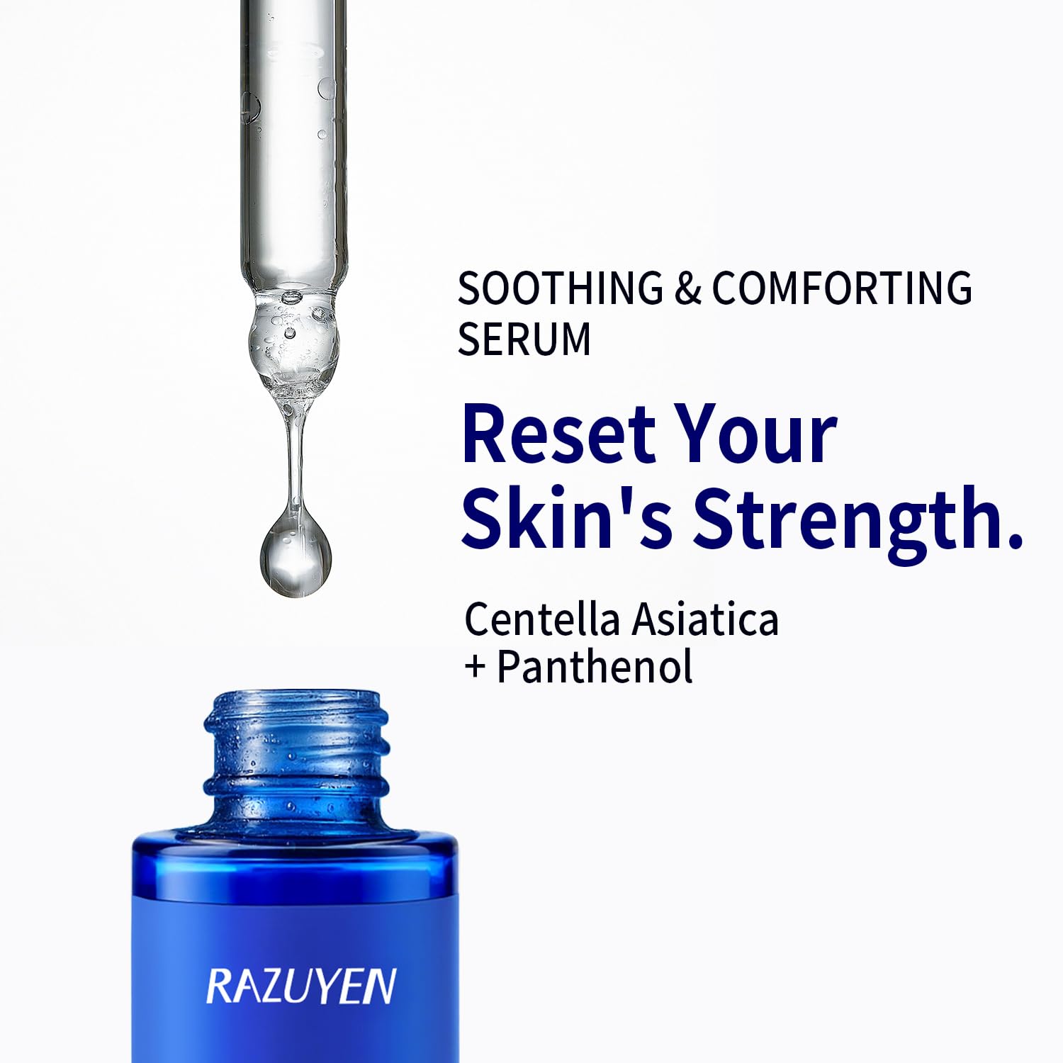 Sérum visage RAZUYEN bleu avec pipette et gouttelette