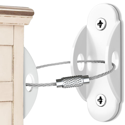 Sangle de fixation anti-basculement blanche avec câble en acier tressé et plaques murales