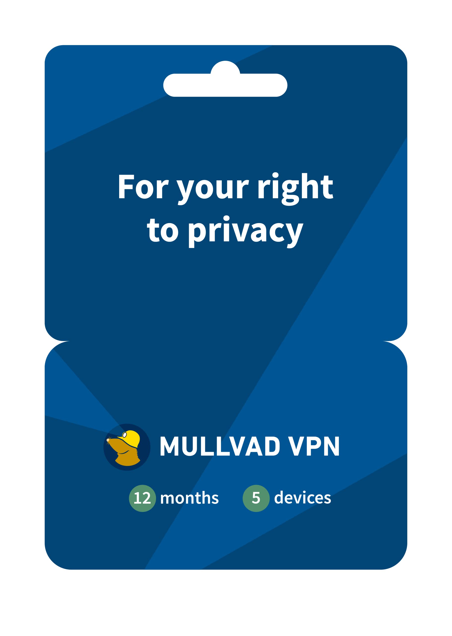 Carte cadeau Mullvad VPN bleue, 12 mois, 5 appareils.