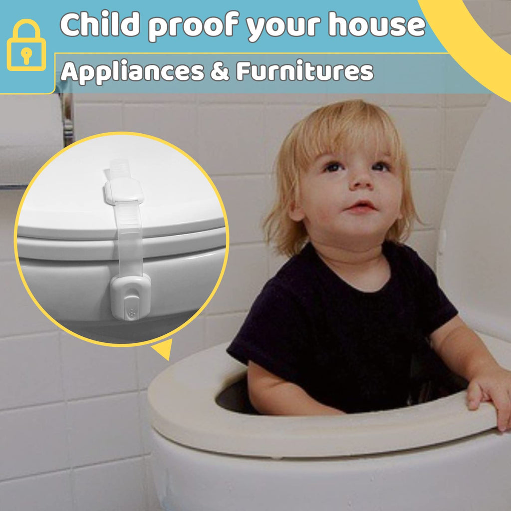 4our Kiddies Child Safety Cabinet Locks for Babies (6 Pack), Child Proof Latches for Cabinets and Drawers Doors, Baby Proofing Cabinet Strap Locks for Cupboard and Closet with 6Pcs Extra 3M Adhesives