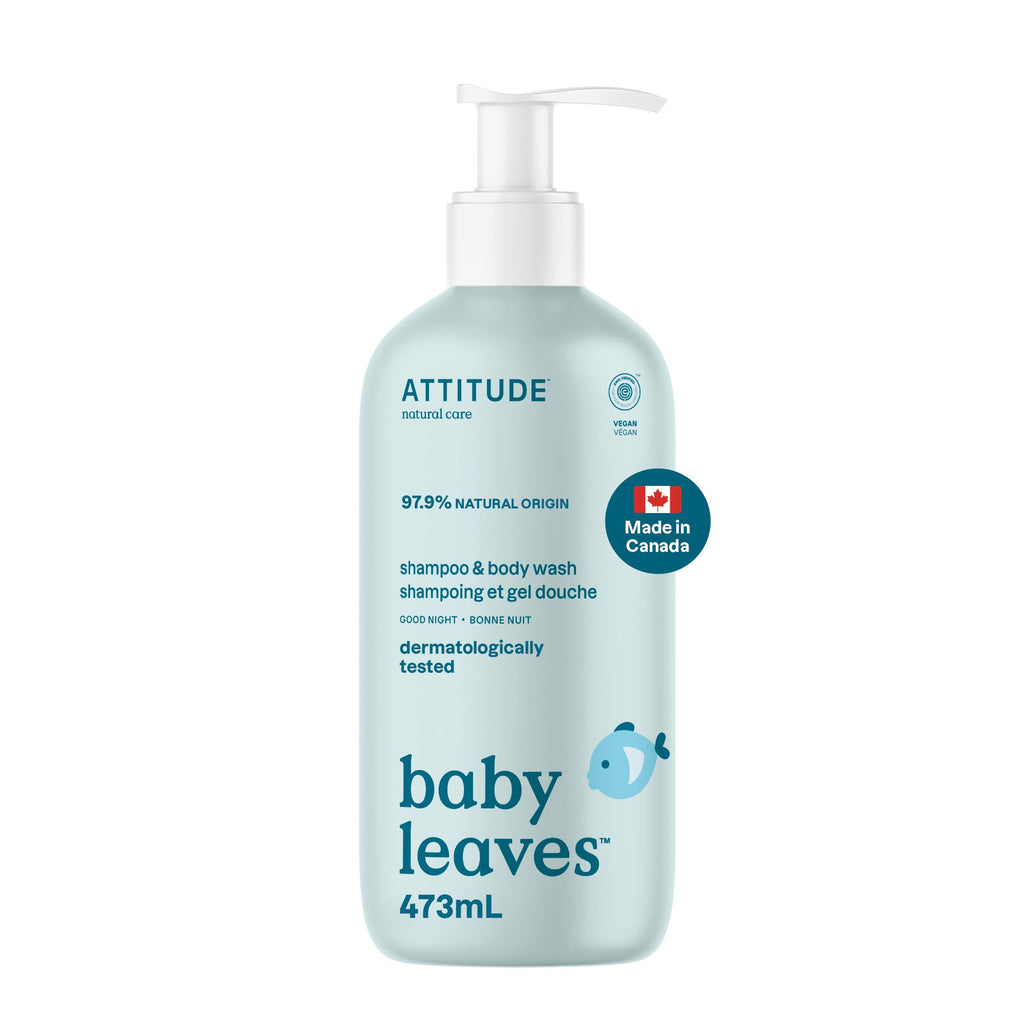 ATTITUDE Baby 2-in-1 Shampoo and Body Wash, Made in Canada, EWG Verified, Dermatologically Tested, Vegan, Good Night, 473 mL