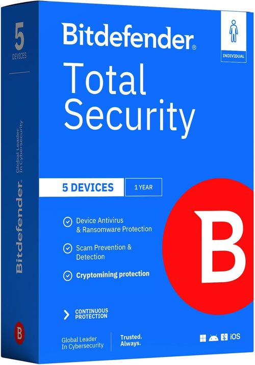 Coffret logiciel de sécurité pour 5 appareils, 1 an, activation par code.