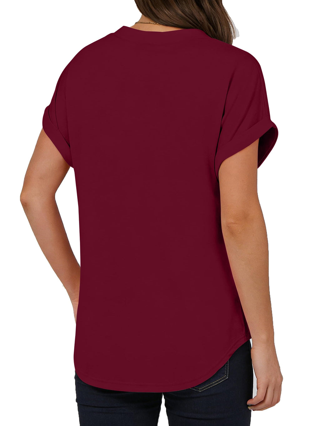 isermeo Womens Short Sleeve Henley Tops V Neck Dressy Casual Blouses Summer Tee Shirts 2026 Trendy Button Clothes S-XXL