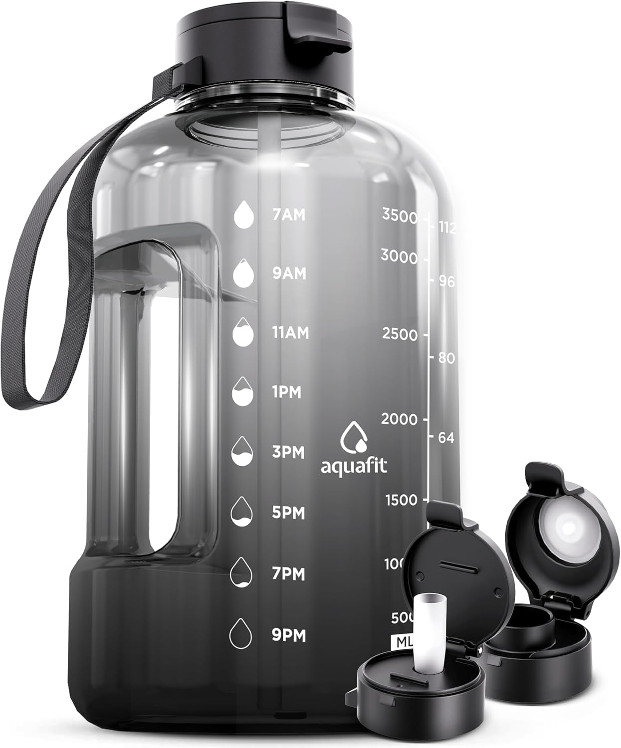 AQUAFIT 1 Gallon Water Bottle with Straw - 4l Water Bottle Time Marker - Motivational Gym Water Bottles 4l - 4 litre Water Bottles 1 Gallon 128 oz - Big Water Jug Large Water Bottle Gray