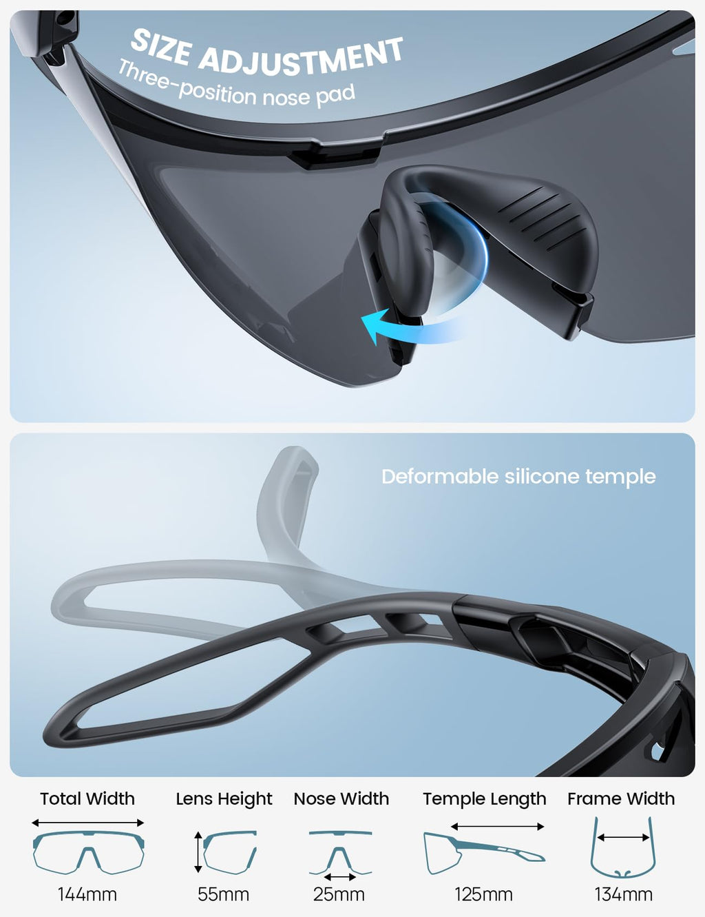 Lamicall Polarized Sports Sunglasses Men Women, [24g Ultralight] Adjustable Nose Pad Sports Goggles for Bike Hiking Running
