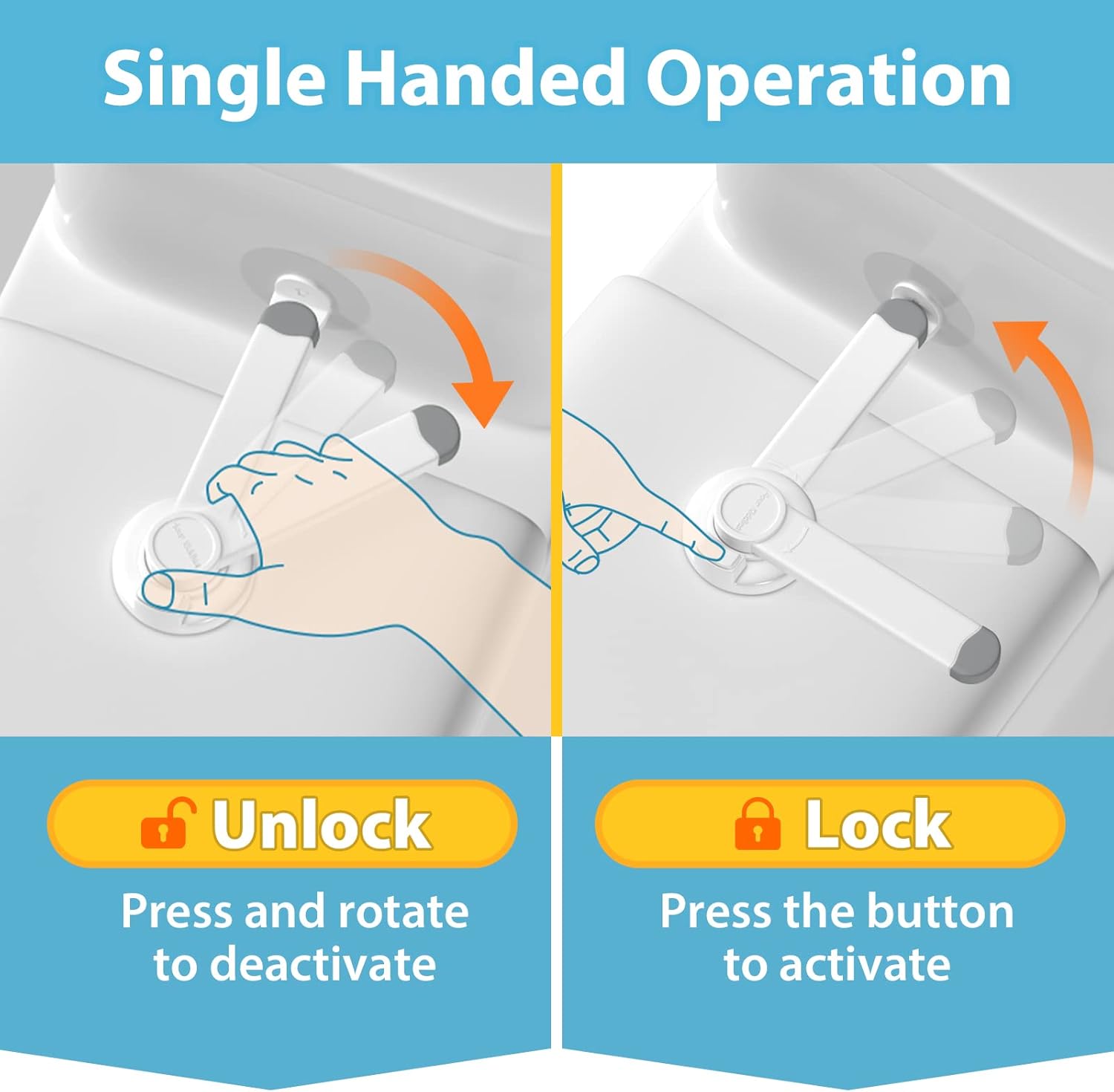 4our Kiddies Baby Toilet Lock for Child Safety, Baby Proof Toilet Seat Lock with Extra Pallet Fit for Most Standard Toilet, Easy Intallation Toilet Lid Lock with Extra 3M Adhesive