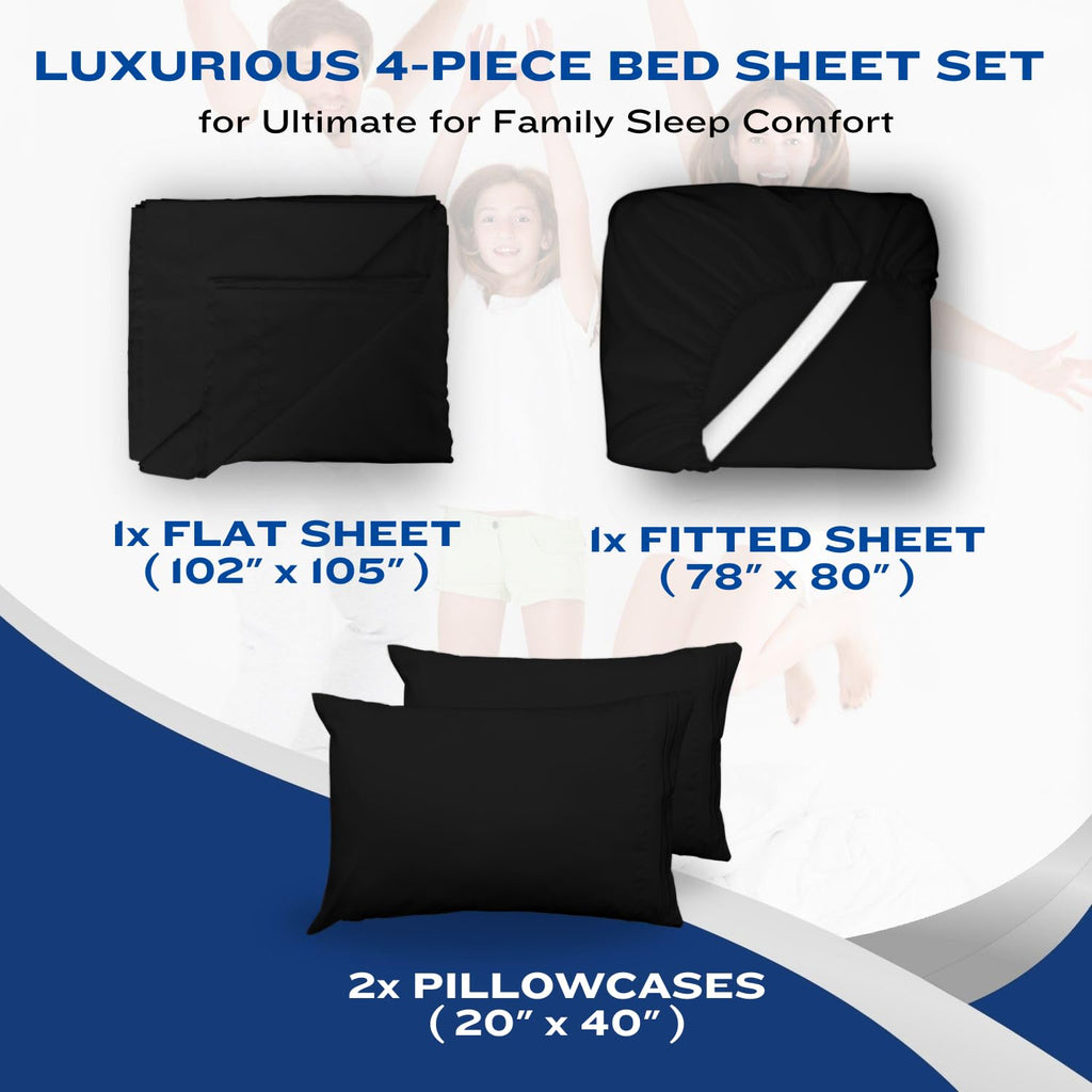 DREAMCARE Bedding Sets Queen - 4 Piece Queen Bed Sheets - Deep Pocket up to 15 in - Draps Lit Queen - Luxury Hotel Sheets & Pillowcases Set - Shrink & Fade Resistant (Queen, Black)