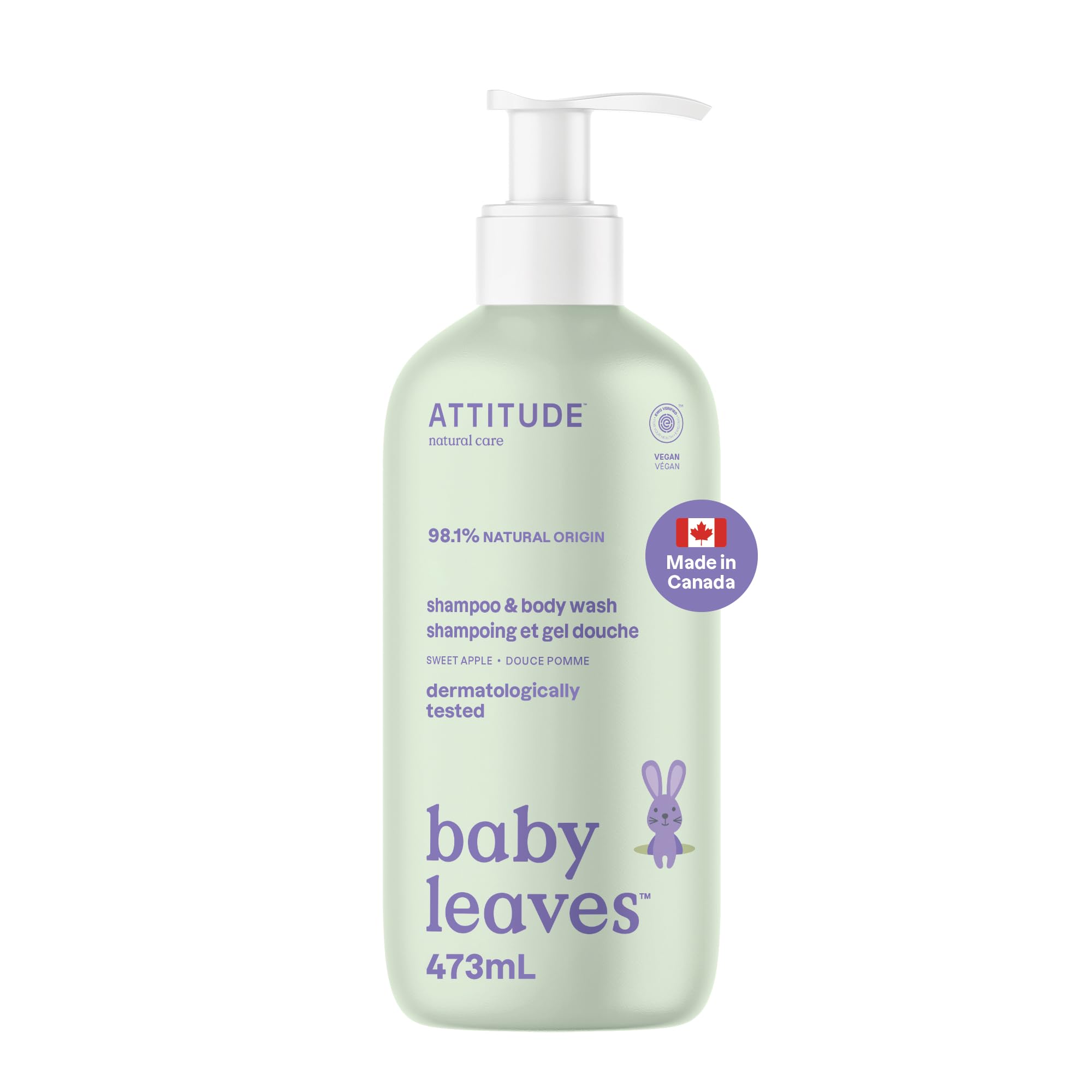 ATTITUDE Baby 2-in-1 Shampoo and Body Wash, Made in Canada, EWG Verified, Dermatologically Tested, Vegan, Good Night, 473 mL