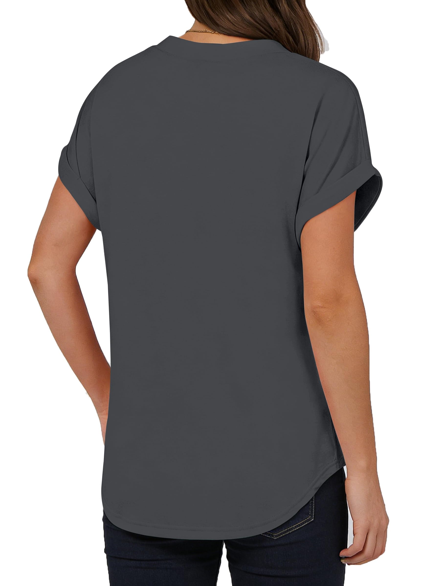 isermeo Womens Short Sleeve Henley Tops V Neck Dressy Casual Blouses Summer Tee Shirts 2026 Trendy Button Clothes S-XXL