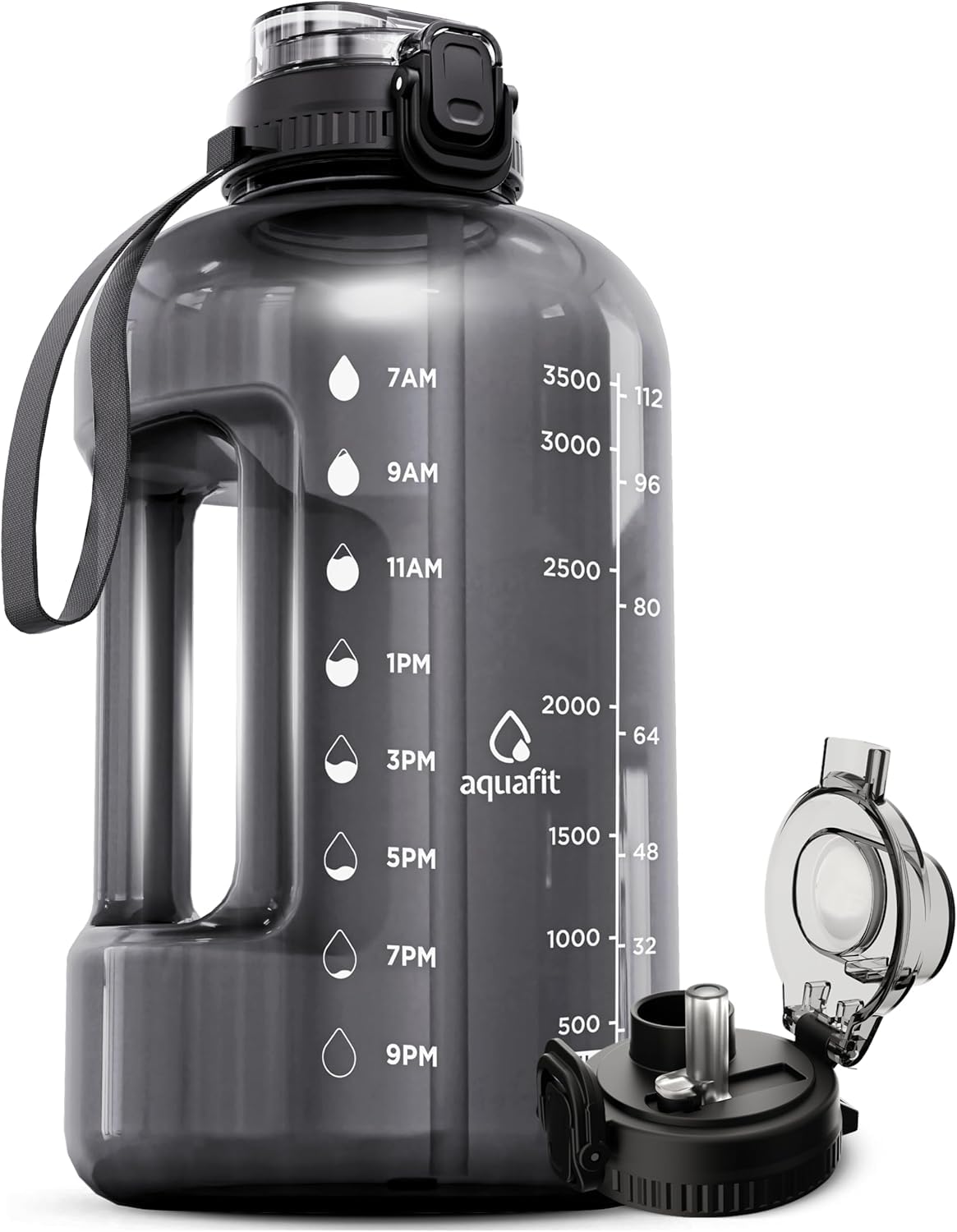 AQUAFIT 1 Gallon Water Bottle with Straw - 4l Water Bottle Time Marker - Motivational Gym Water Bottles 4l - 4 litre Water Bottles 1 Gallon 128 oz - Big Water Jug Large Water Bottle Gray