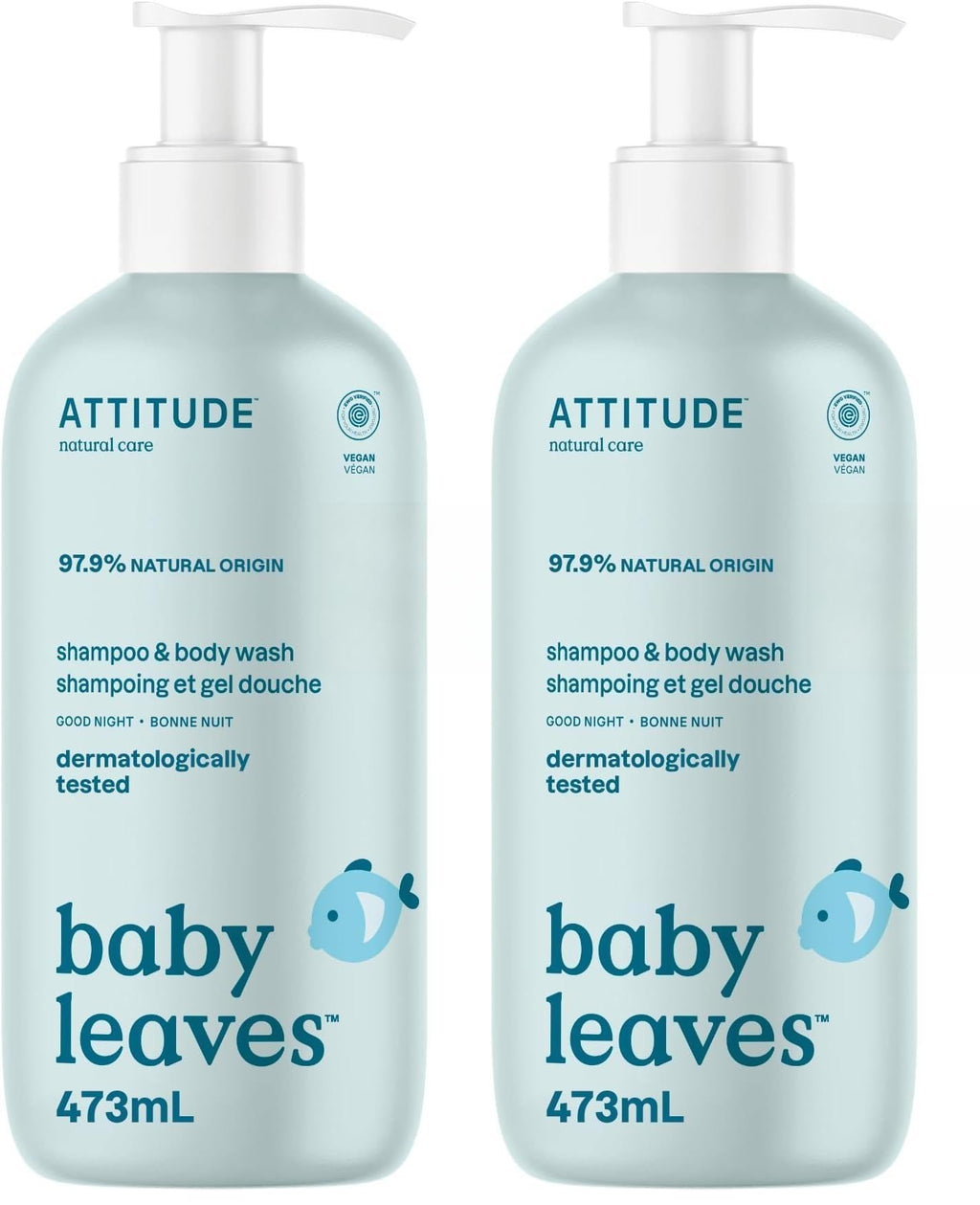 ATTITUDE Baby 2-in-1 Shampoo and Body Wash, Made in Canada, EWG Verified, Dermatologically Tested, Vegan, Good Night, 473 mL