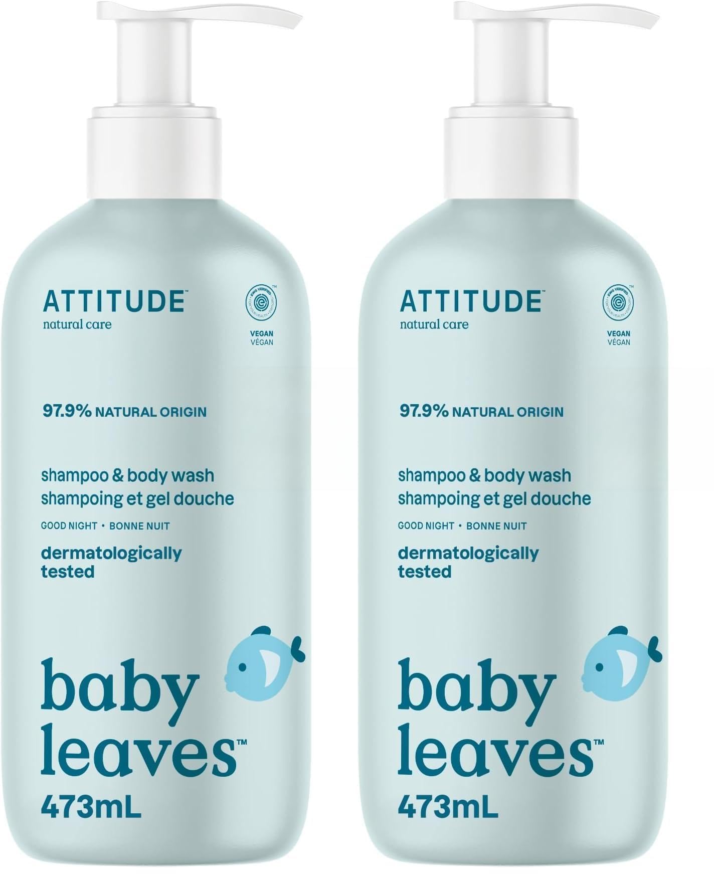 ATTITUDE Baby 2-in-1 Shampoo and Body Wash, Made in Canada, EWG Verified, Dermatologically Tested, Vegan, Good Night, 473 mL