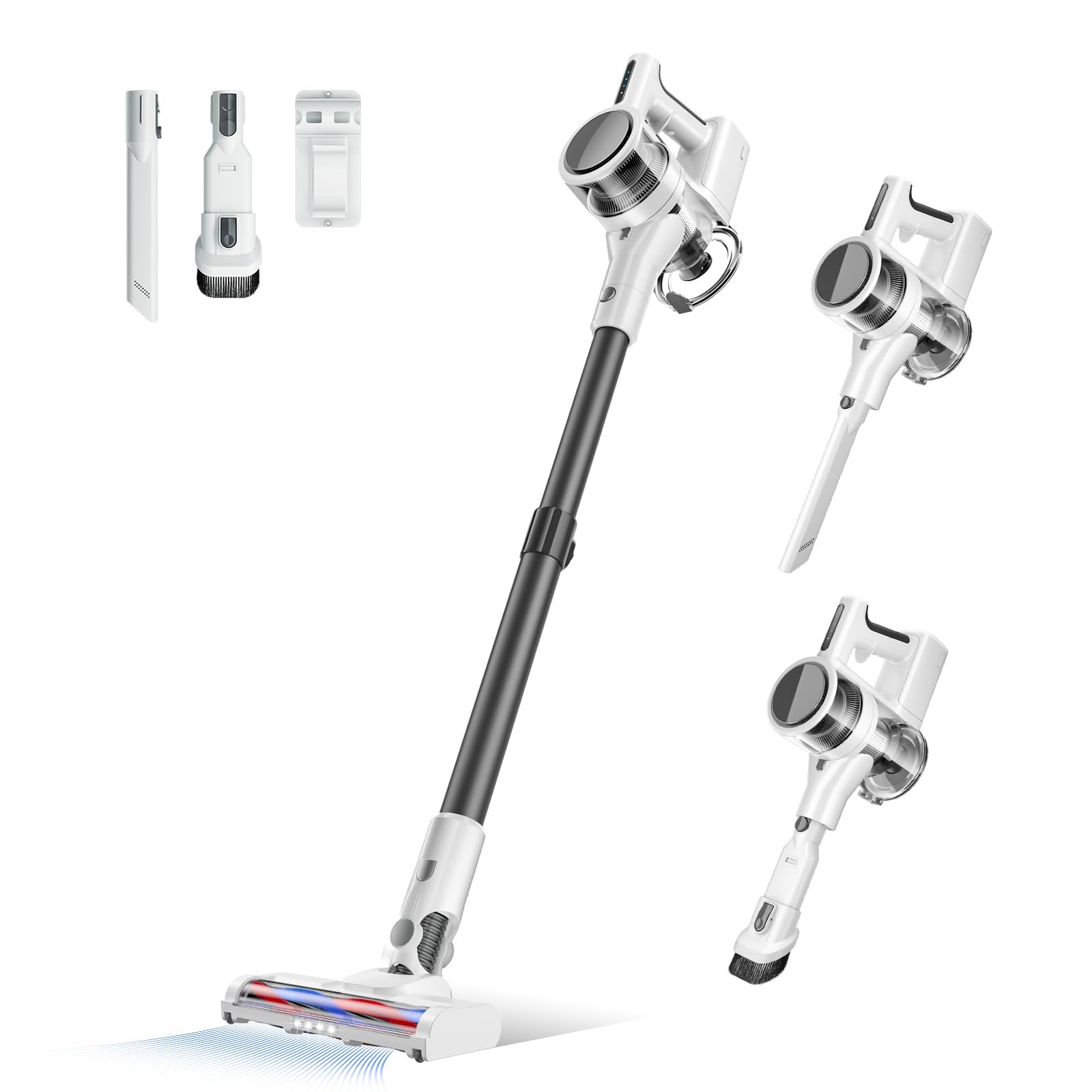 4 in 1 Cordless Vacuum for Home, 80,000PRM Powerful Motor Vacuum Cleaner with 2 Adjustable Modes, Max 40 Mins Runtime Rechargeable Battery and Washable Parts Stick Vacuum (Zinc White)