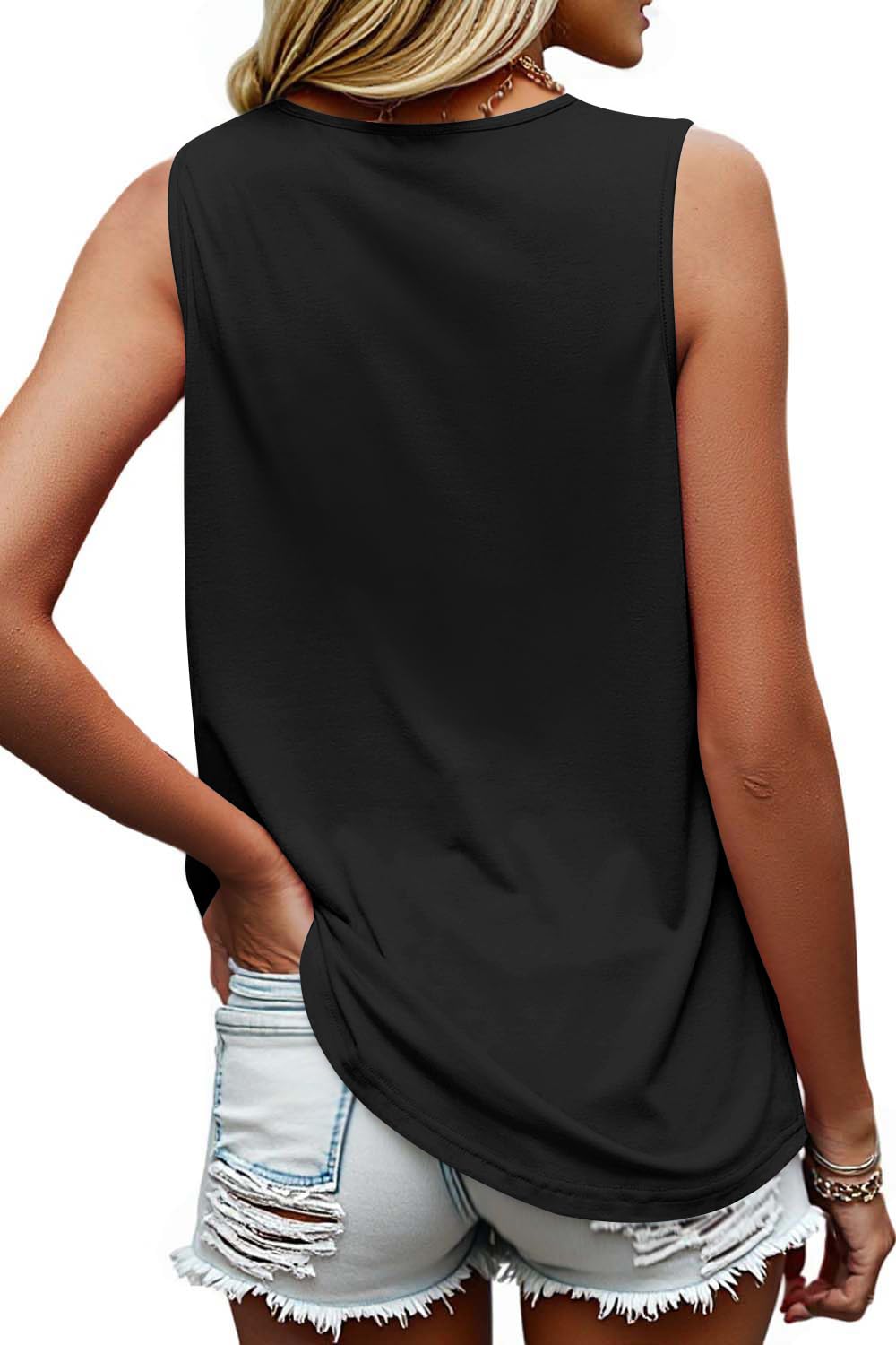 isermeo Summer Tank Tops for Women Loose Fit Pleated Square Neck Sleeveless Shirt Flowy Tops S-XXL