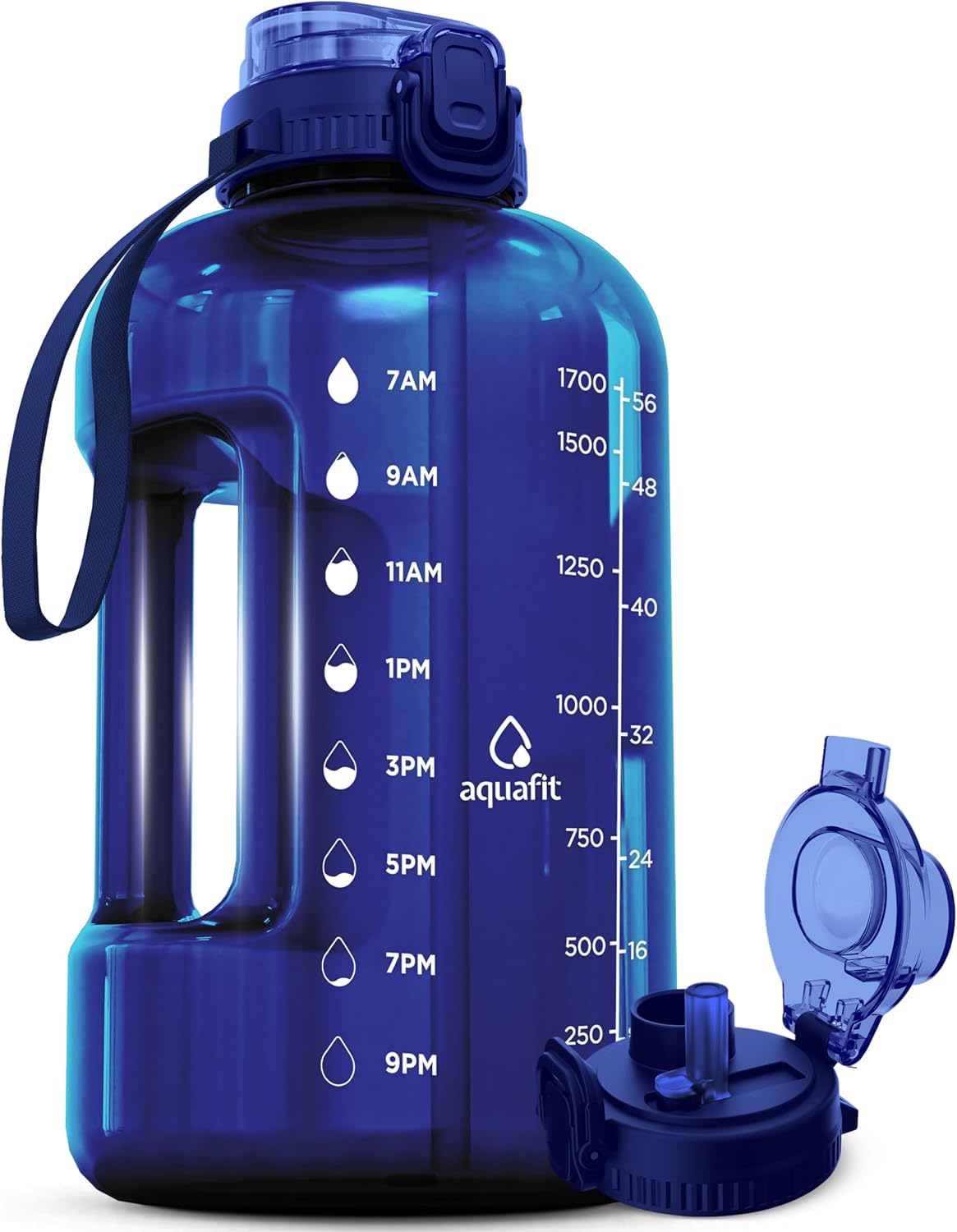 AQUAFIT 2l Water Bottle with Straw - Half Gallon Water Bottle - Motivational Gym Water Bottles 2l - 2 Liter Water Bottle Time Marker - Half Gallon Water Jug 64 oz - Large Water Bottle Gray