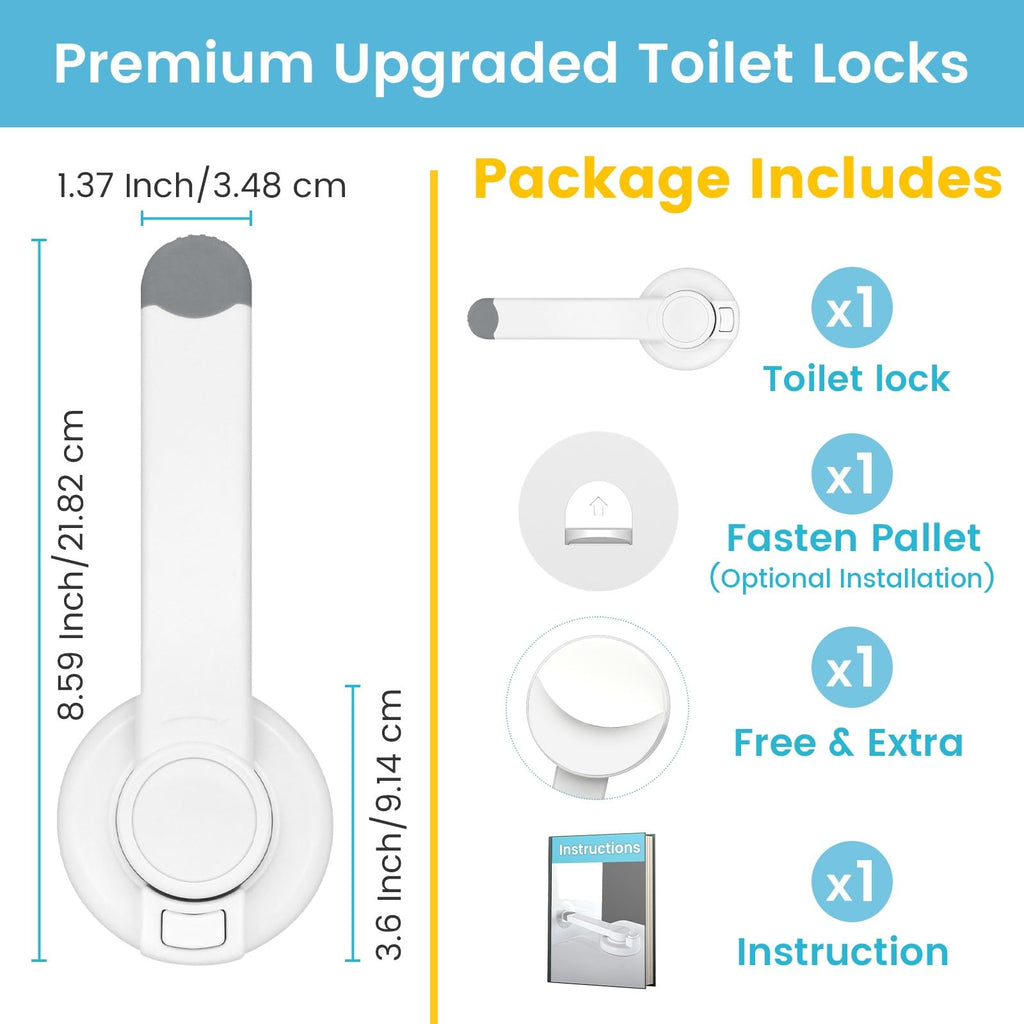 4our Kiddies Baby Toilet Lock for Child Safety, Baby Proof Toilet Seat Lock with Extra Pallet Fit for Most Standard Toilet, Easy Intallation Toilet Lid Lock with Extra 3M Adhesive (1 Pack)