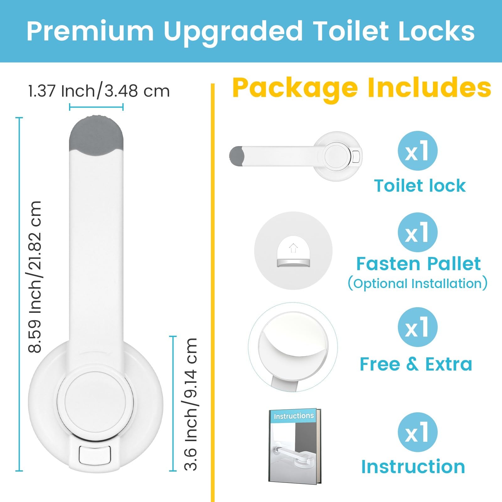 4our Kiddies Baby Toilet Lock for Child Safety, Baby Proof Toilet Seat Lock with Extra Pallet Fit for Most Standard Toilet, Easy Intallation Toilet Lid Lock with Extra 3M Adhesive (1 Pack)