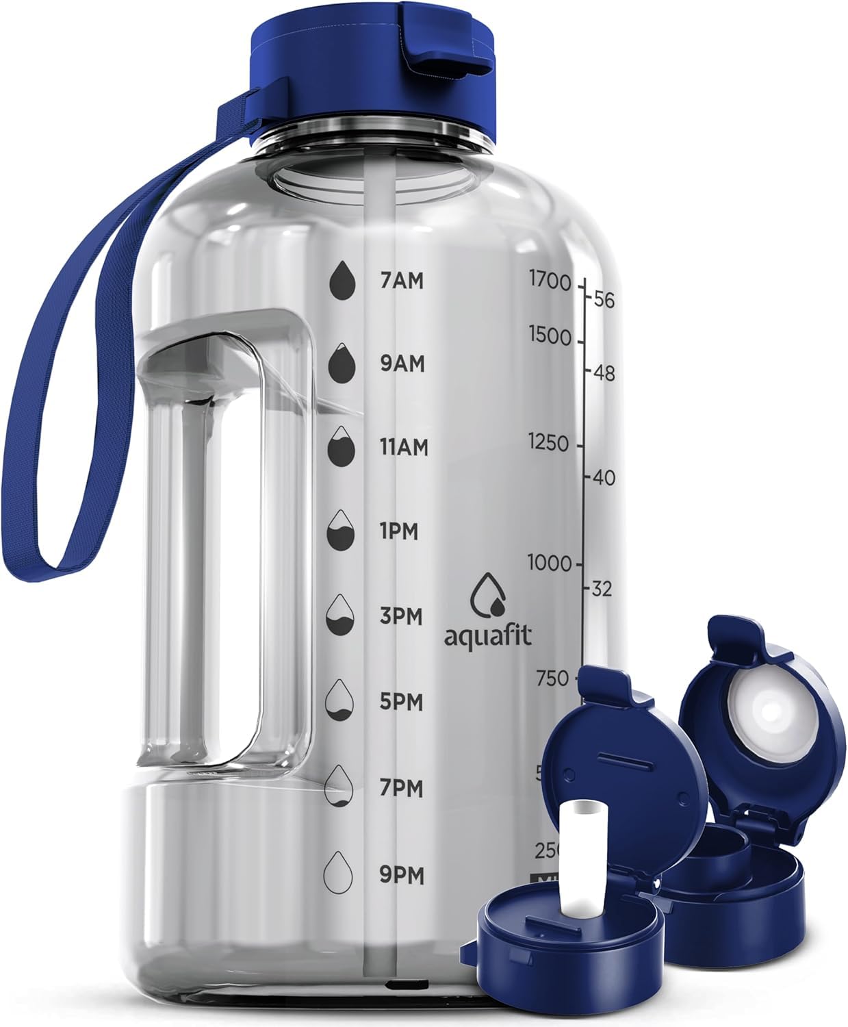 AQUAFIT 2l Water Bottle with Straw - Half Gallon Water Bottle - Motivational Gym Water Bottles 2l - 2 Liter Water Bottle Time Marker - Half Gallon Water Jug 64 oz - Large Water Bottle Gray