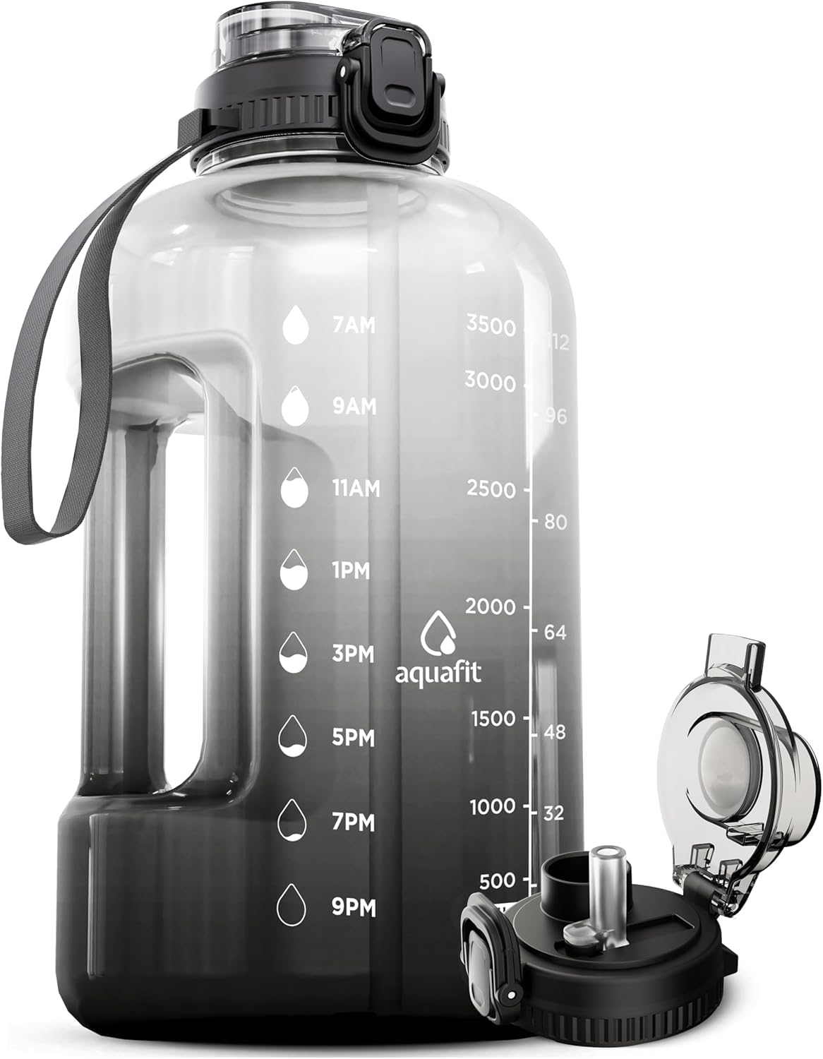 AQUAFIT 1 Gallon Water Bottle with Straw - 4l Water Bottle Time Marker - Motivational Gym Water Bottles 4l - 4 litre Water Bottles 1 Gallon 128 oz - Big Water Jug Large Water Bottle Gray