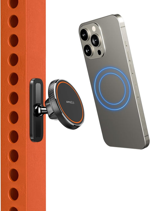 Support magnétique pour téléphone, base alliage et joint à rotule, vue latérale
