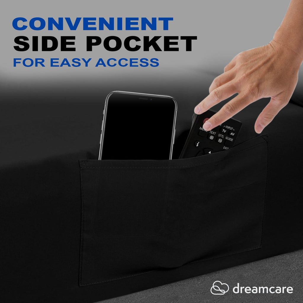 DREAMCARE Bedding Sets Queen - 4 Piece Queen Bed Sheets - Deep Pocket up to 15 in - Draps Lit Queen - Luxury Hotel Sheets & Pillowcases Set - Shrink & Fade Resistant (Queen, Black)