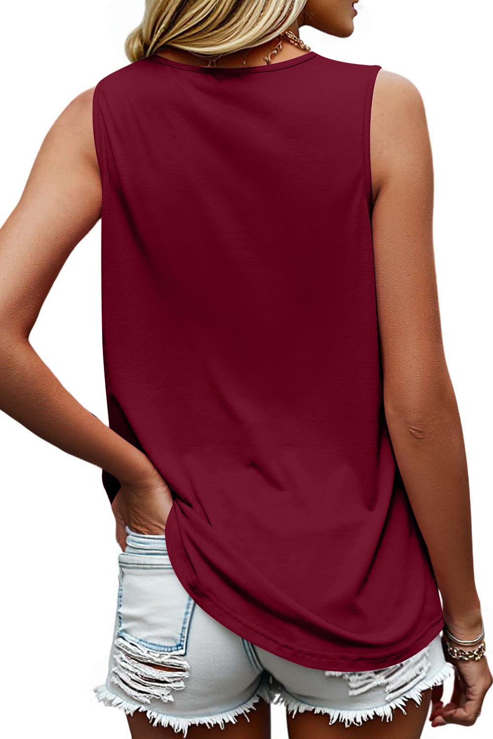isermeo Summer Tank Tops for Women Loose Fit Pleated Square Neck Sleeveless Shirt Flowy Tops S-XXL