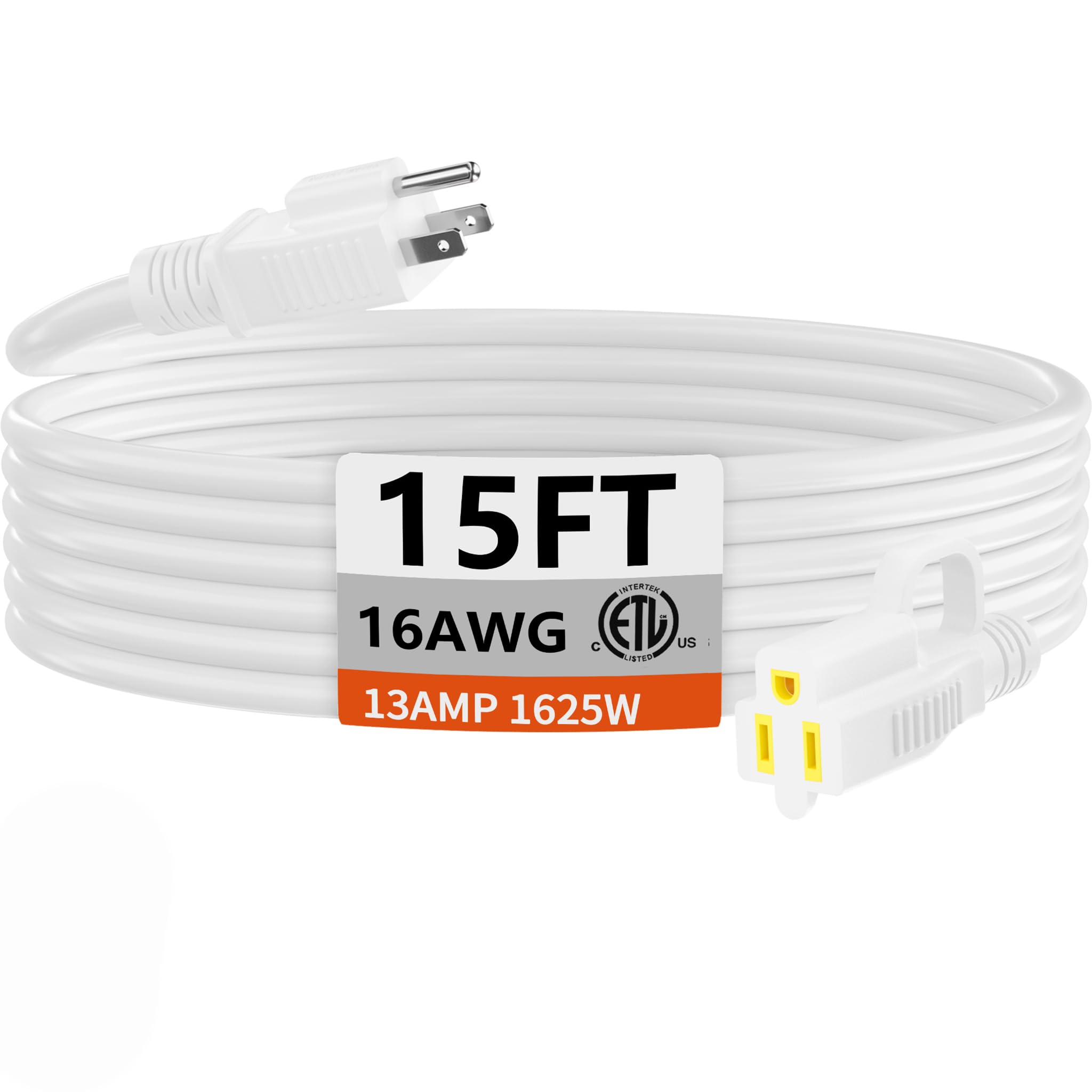 HUANCHAIN Indoor Outdoor Black Extension Cord 15 ft Waterproof, 16/3 Gauge Flexible Cold-Resistant Appliance Extension Cable Outside, 13A 1625W 16AWG SJTW, 3 Prong Electric Cord, ETL
