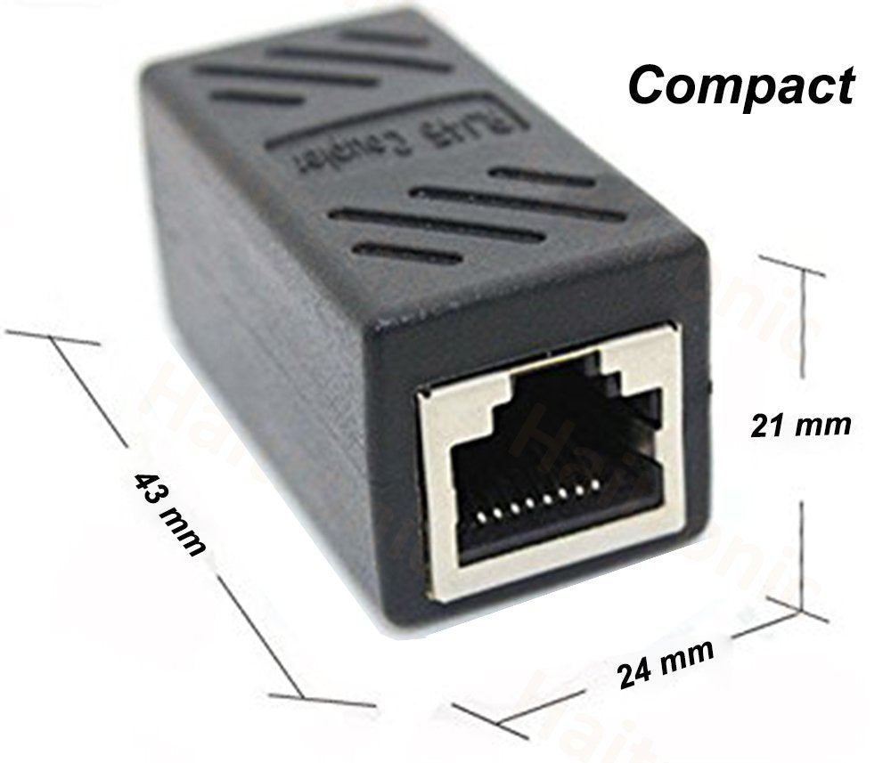 Adaptateur Ethernet RJ45 femelle-femelle noir compact en ligne