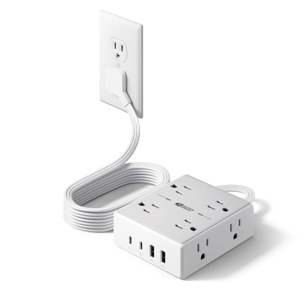Surge Protector Power Bar, SUPERDANNY 6 Ft Extension Cord with 8 Outlets & 4USB Ports (2 USB 2 C), Mountable Flat Plug Power Strip, Surge Protection for Home, Office, Dorm