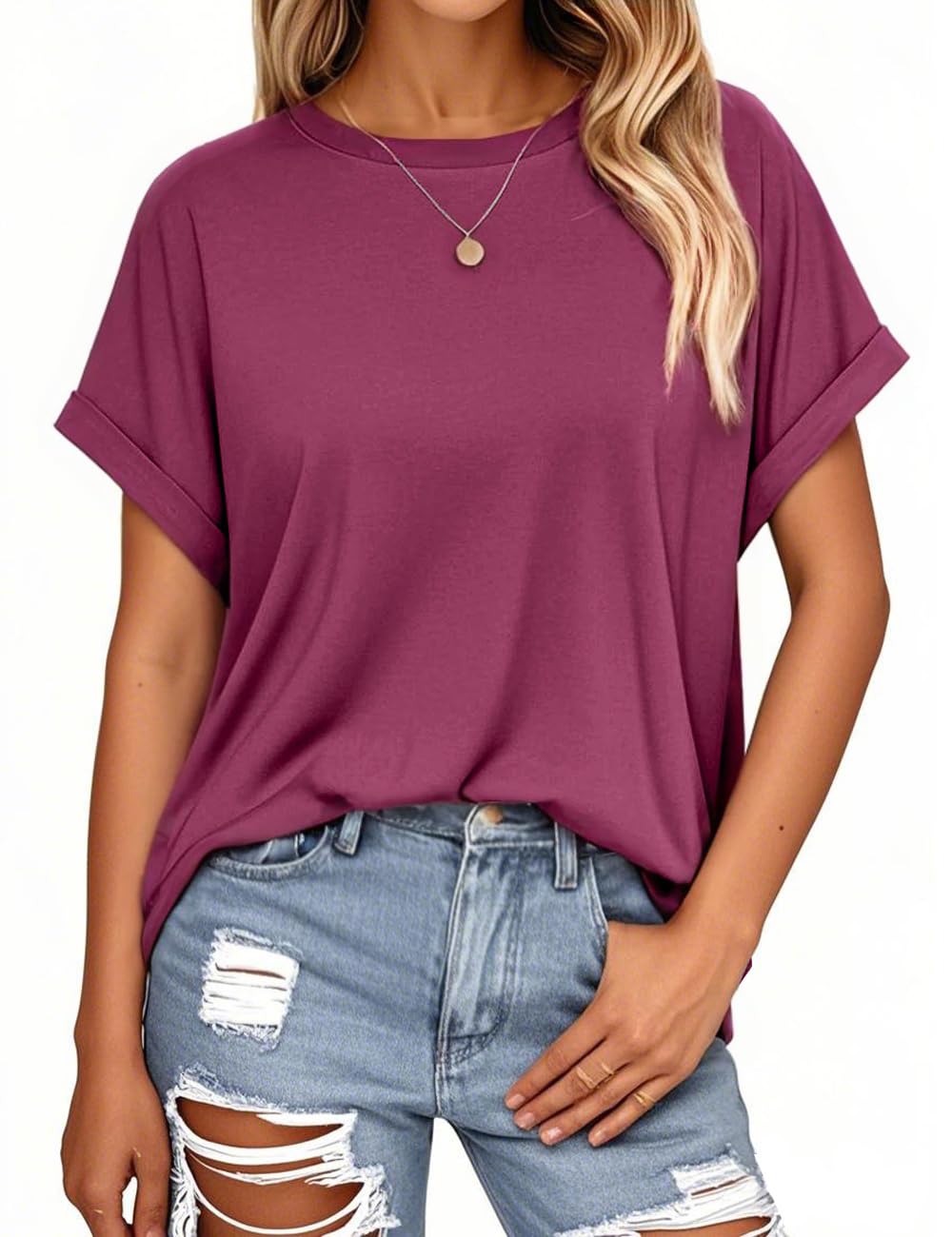 isermeo Womens Oversized Tops Casual Shirts Loose Fit Short Sleeve Business Tshirts Summer Tee Fashion Outfit Trendy 2026