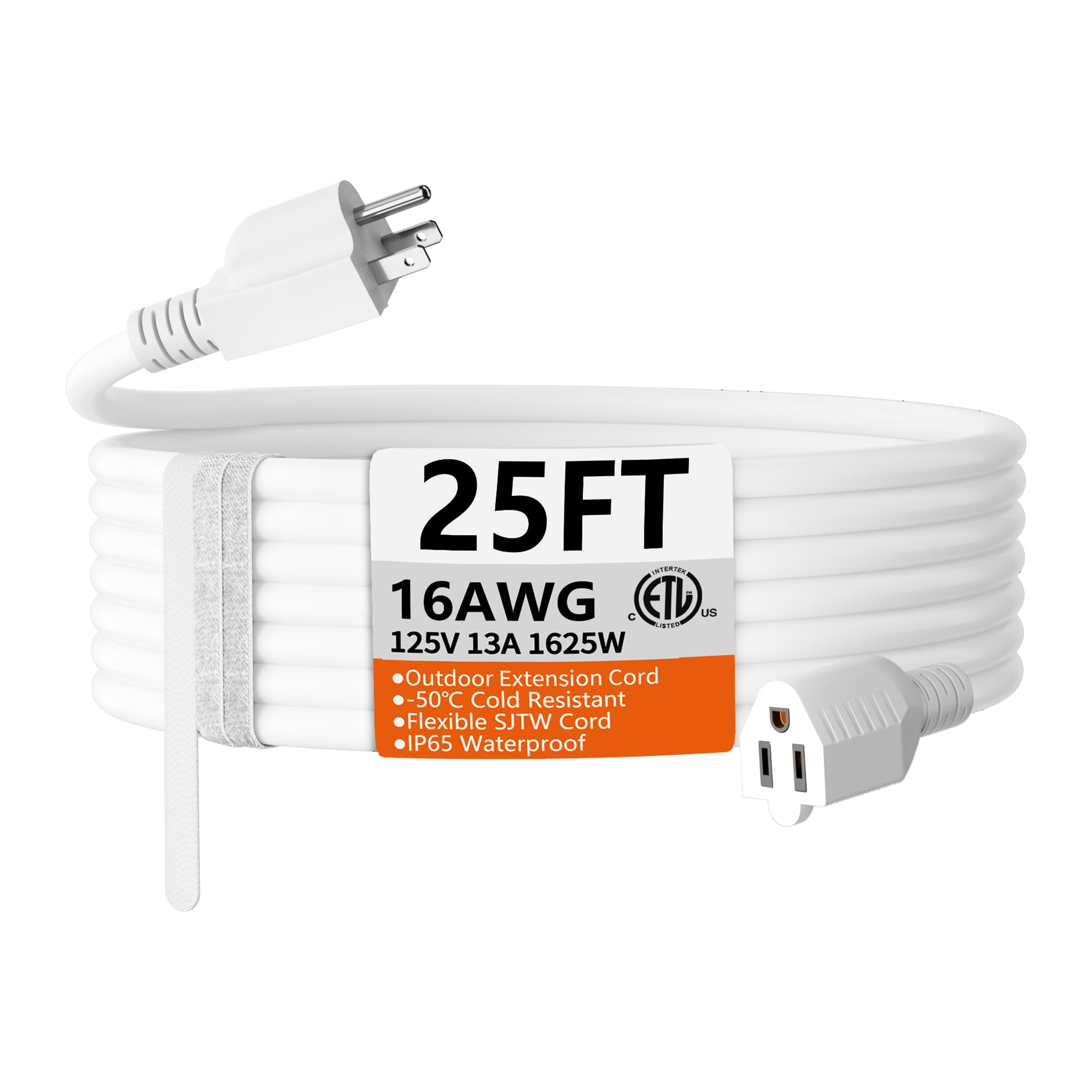 HUANCHAIN Indoor Outdoor Black Extension Cord 15 ft Waterproof, 16/3 Gauge Flexible Cold-Resistant Appliance Extension Cable Outside, 13A 1625W 16AWG SJTW, 3 Prong Electric Cord, ETL