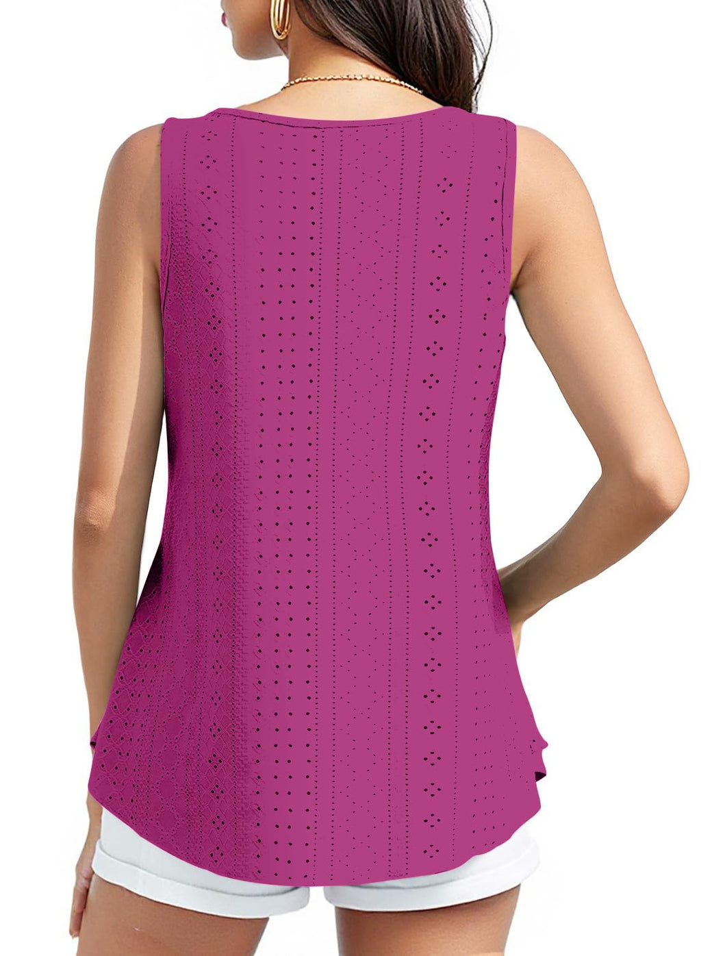 isermeo Womens Tank Tops Eyelet Embroidery Scoop Neck Loose Casual Sleeveless Flowy Summer Shirts Trendy S-2XL