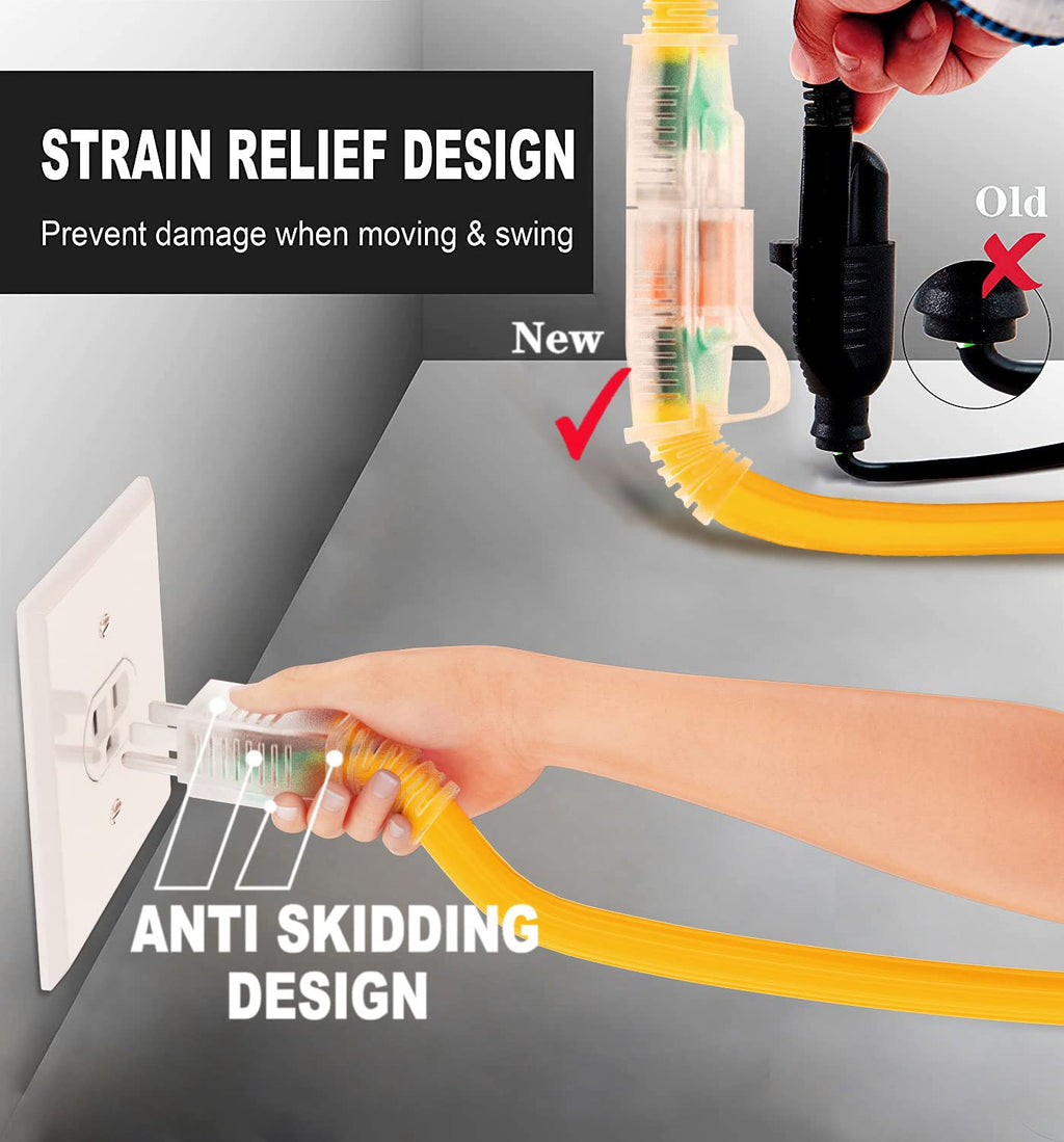 HUANCHAIN Indoor Outdoor Black Extension Cord 15 ft Waterproof, 16/3 Gauge Flexible Cold-Resistant Appliance Extension Cable Outside, 13A 1625W 16AWG SJTW, 3 Prong Electric Cord, ETL