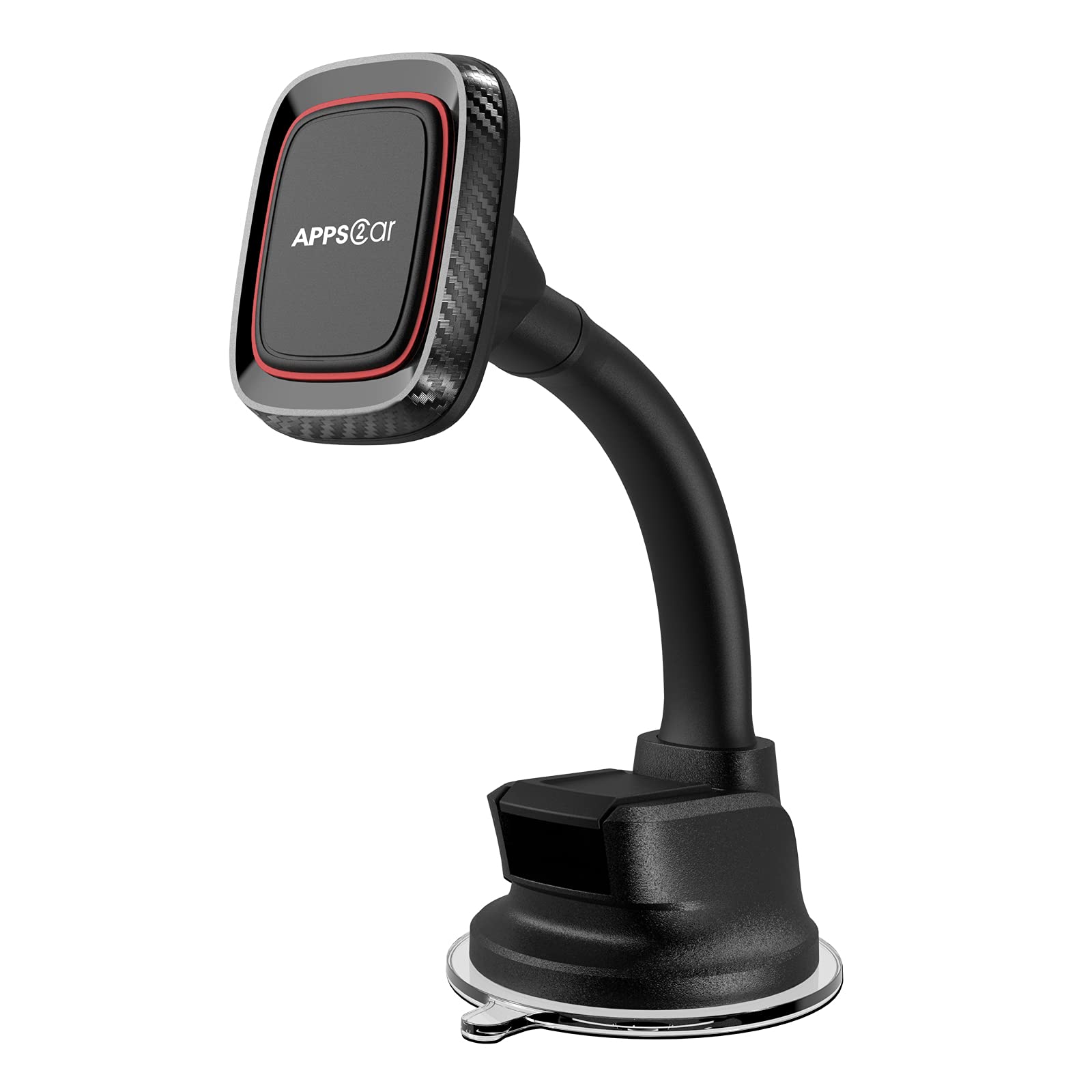 Support téléphone voiture magnétique APPS2car noir, bras flexible, ventouse ronde