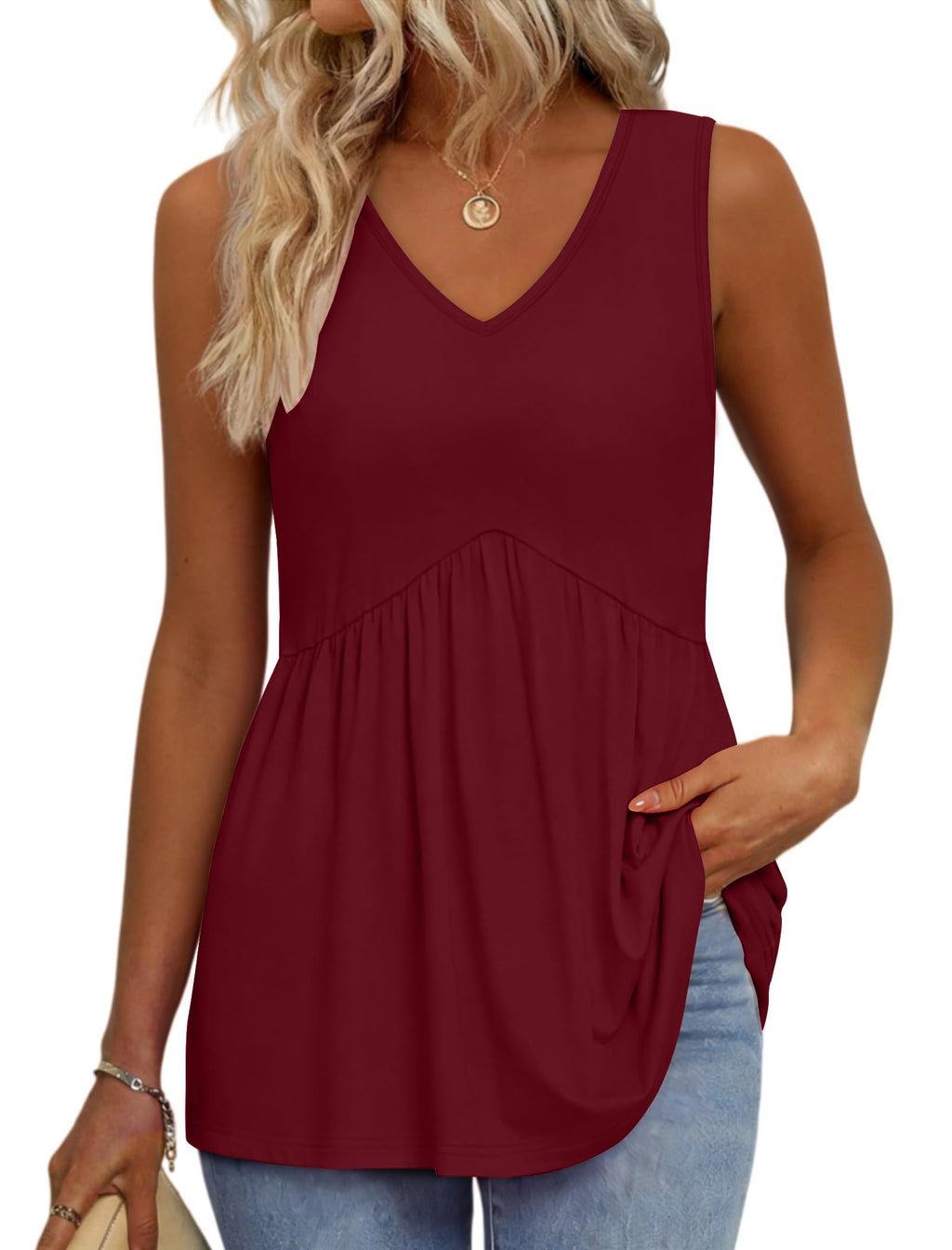 isermeo Womens Tank Tops 2026 Flowy Peplum Tops Sleeveless V Neck Babydoll Dressy Summer Tunic Tops S-XXL