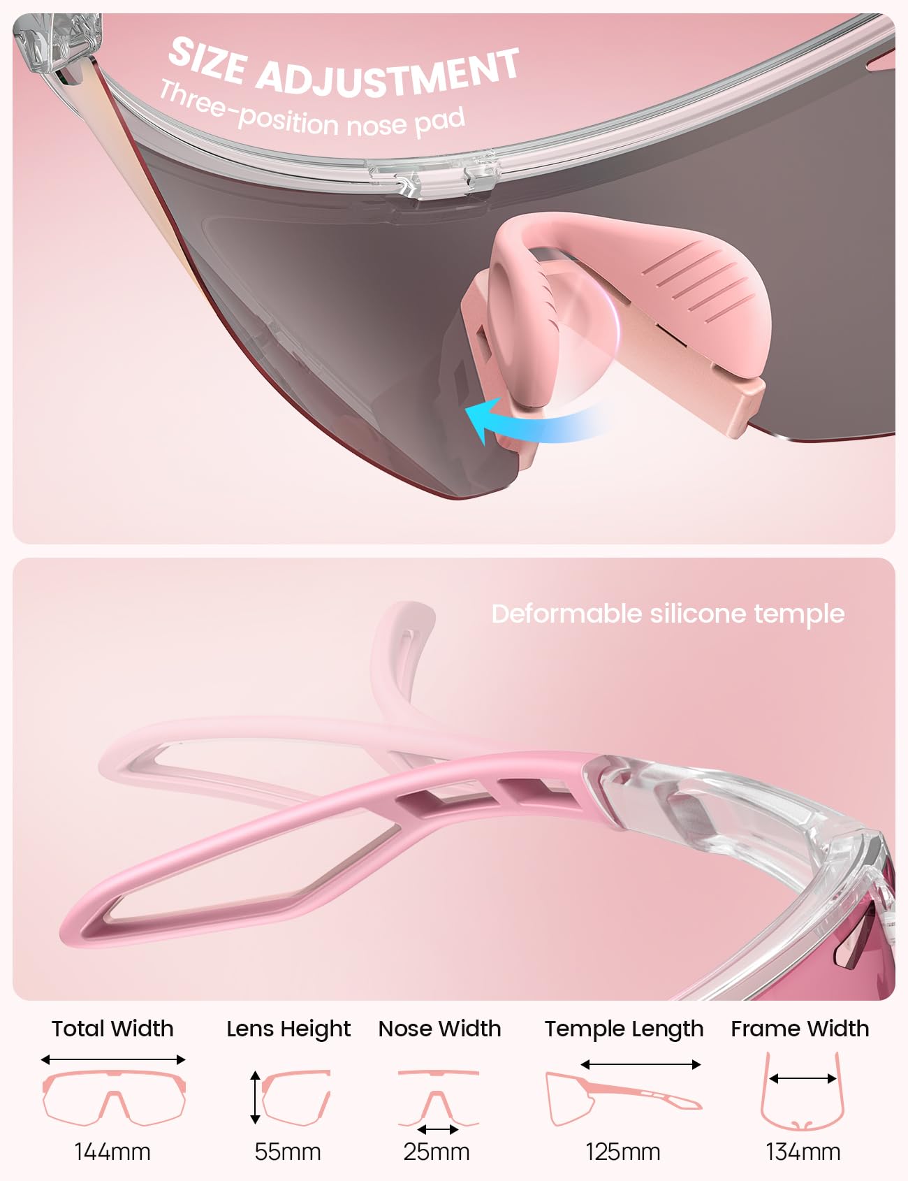 Lamicall Polarized Sports Sunglasses Men Women, [24g Ultralight] Adjustable Nose Pad Sports Goggles for Bike Hiking Running