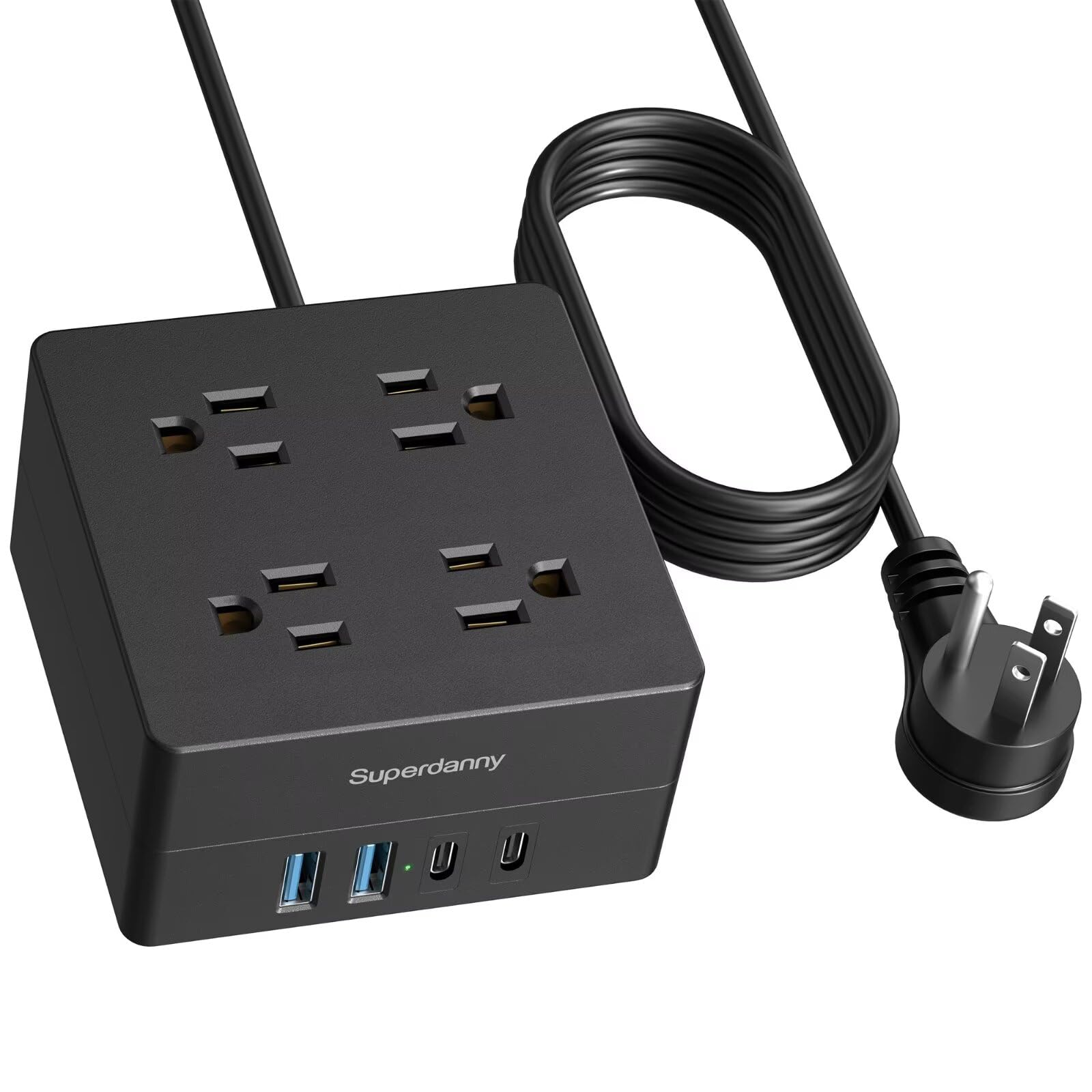 Surge Protector Power Bar, SUPERDANNY 6 Ft Extension Cord with 8 Outlets & 4USB Ports (2 USB 2 C), Mountable Flat Plug Power Strip, Surge Protection for Home, Office, Dorm