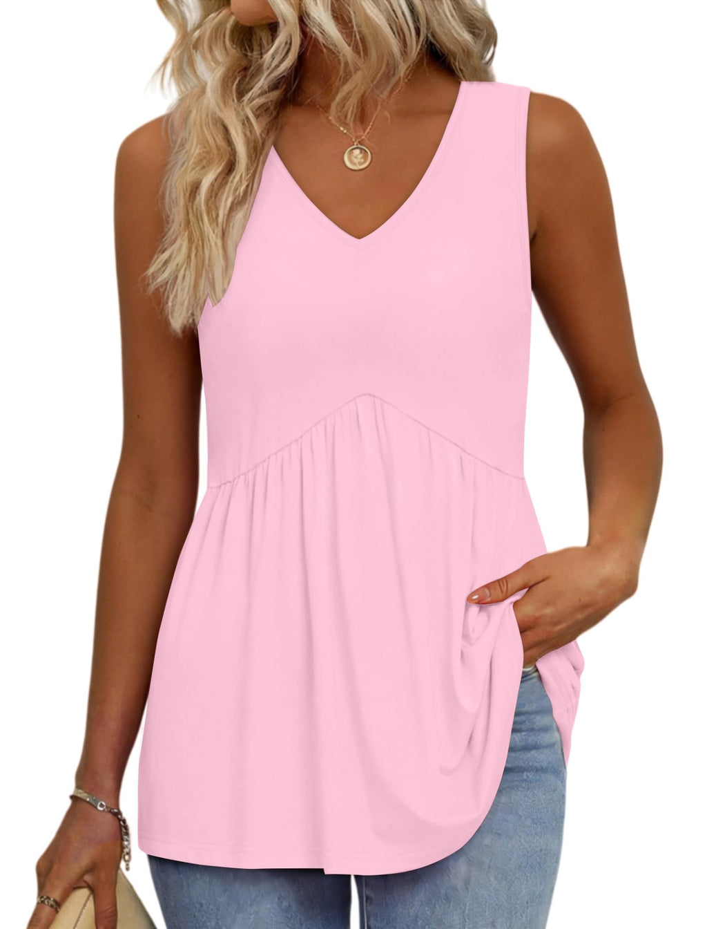 isermeo Womens Tank Tops 2026 Flowy Peplum Tops Sleeveless V Neck Babydoll Dressy Summer Tunic Tops S-XXL