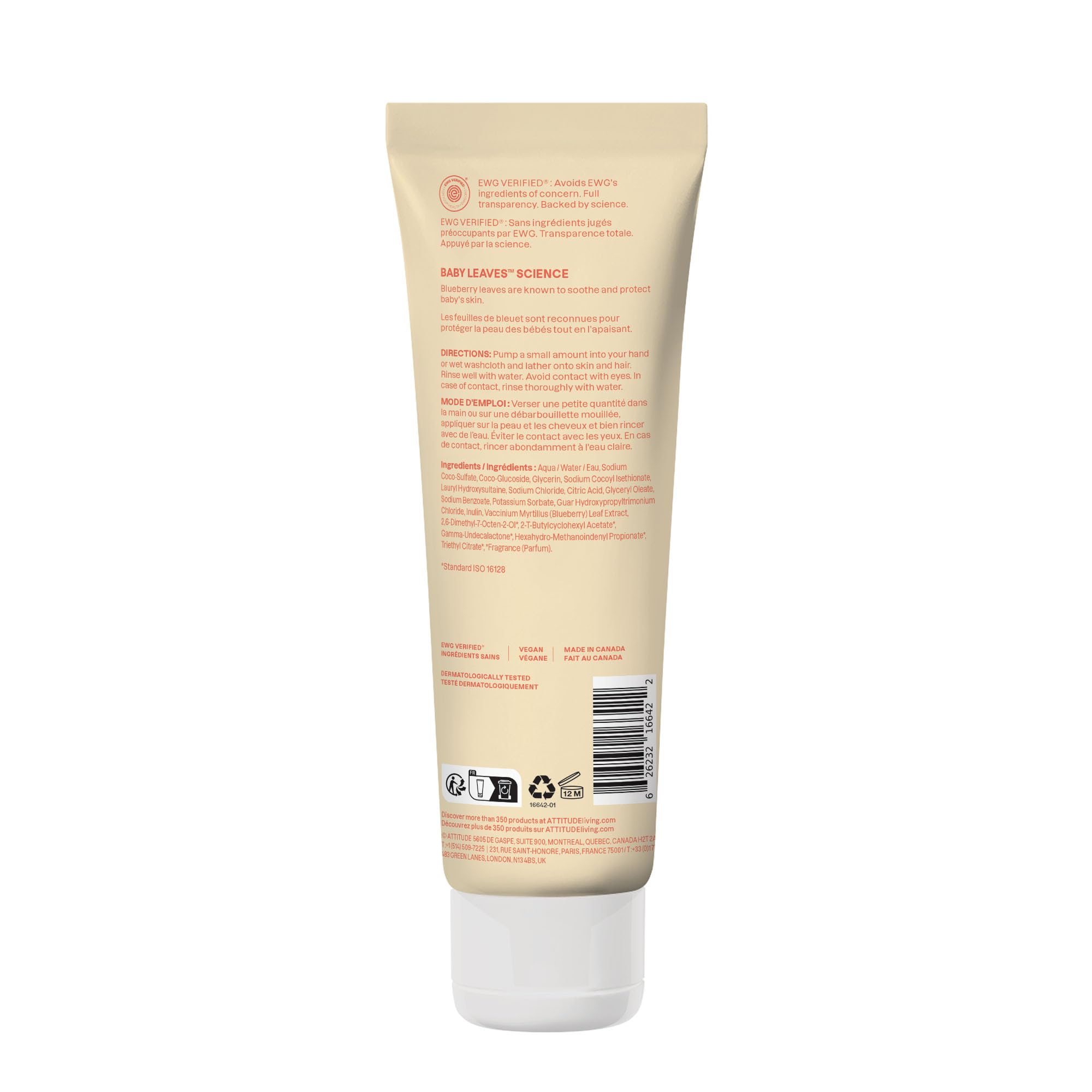 ATTITUDE Baby 2-in-1 Shampoo and Body Wash, Made in Canada, EWG Verified, Dermatologically Tested, Vegan, Good Night, 473 mL