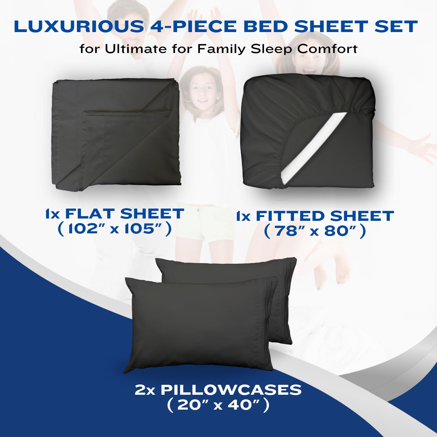 DREAMCARE Bedding Sets Queen - 4 Piece Queen Bed Sheets - Deep Pocket up to 15 in - Draps Lit Queen - Luxury Hotel Sheets & Pillowcases Set - Shrink & Fade Resistant (Queen, Black)